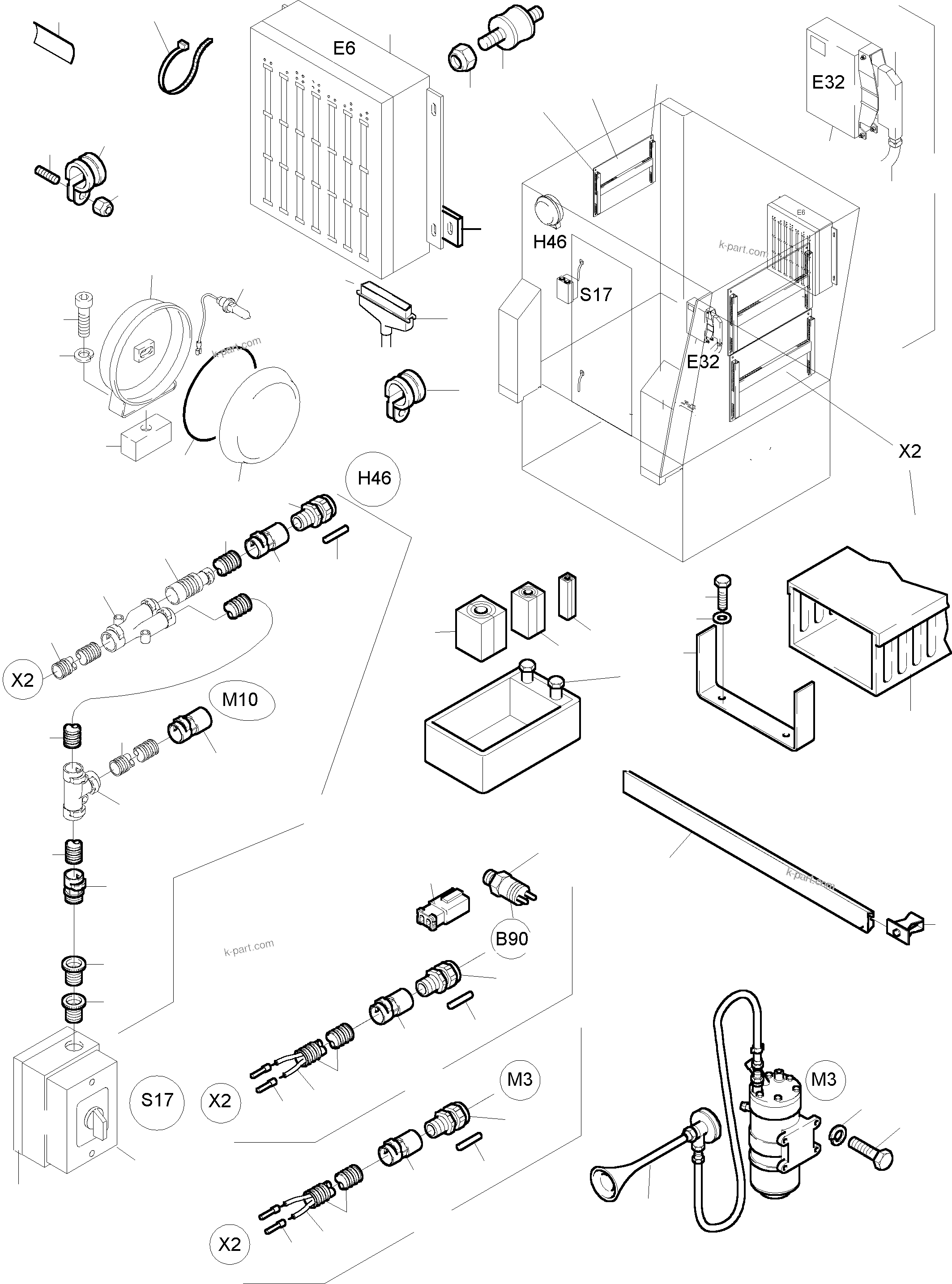 Komatsu parts book diagram for PC5500-6 S/N 15017: ELECTRIC - CAB SUPPORT