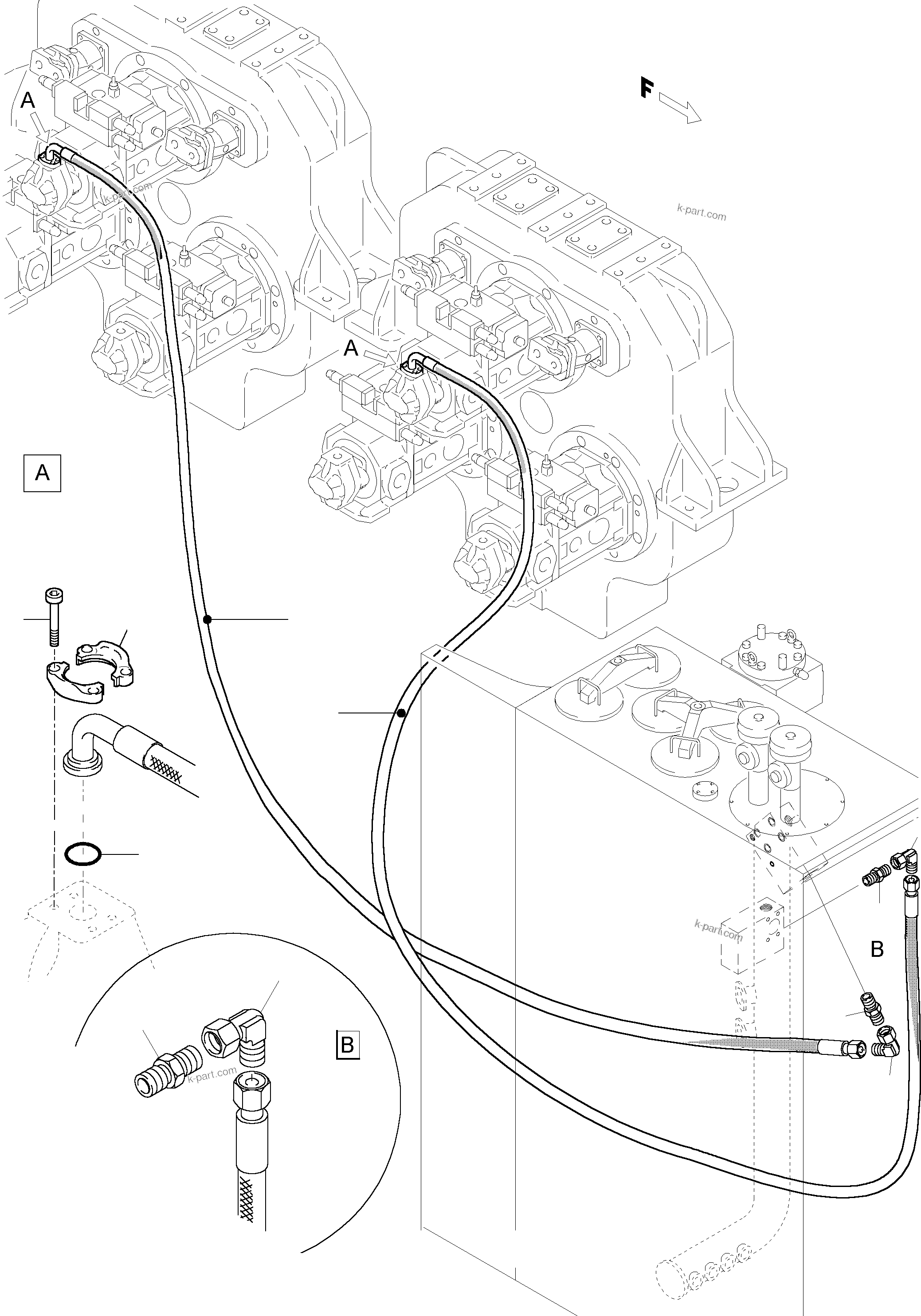 Komatsu parts book diagram for PC5500-6 S/N 15017: PRESSURE LINES, CIRCULATION PUMPS