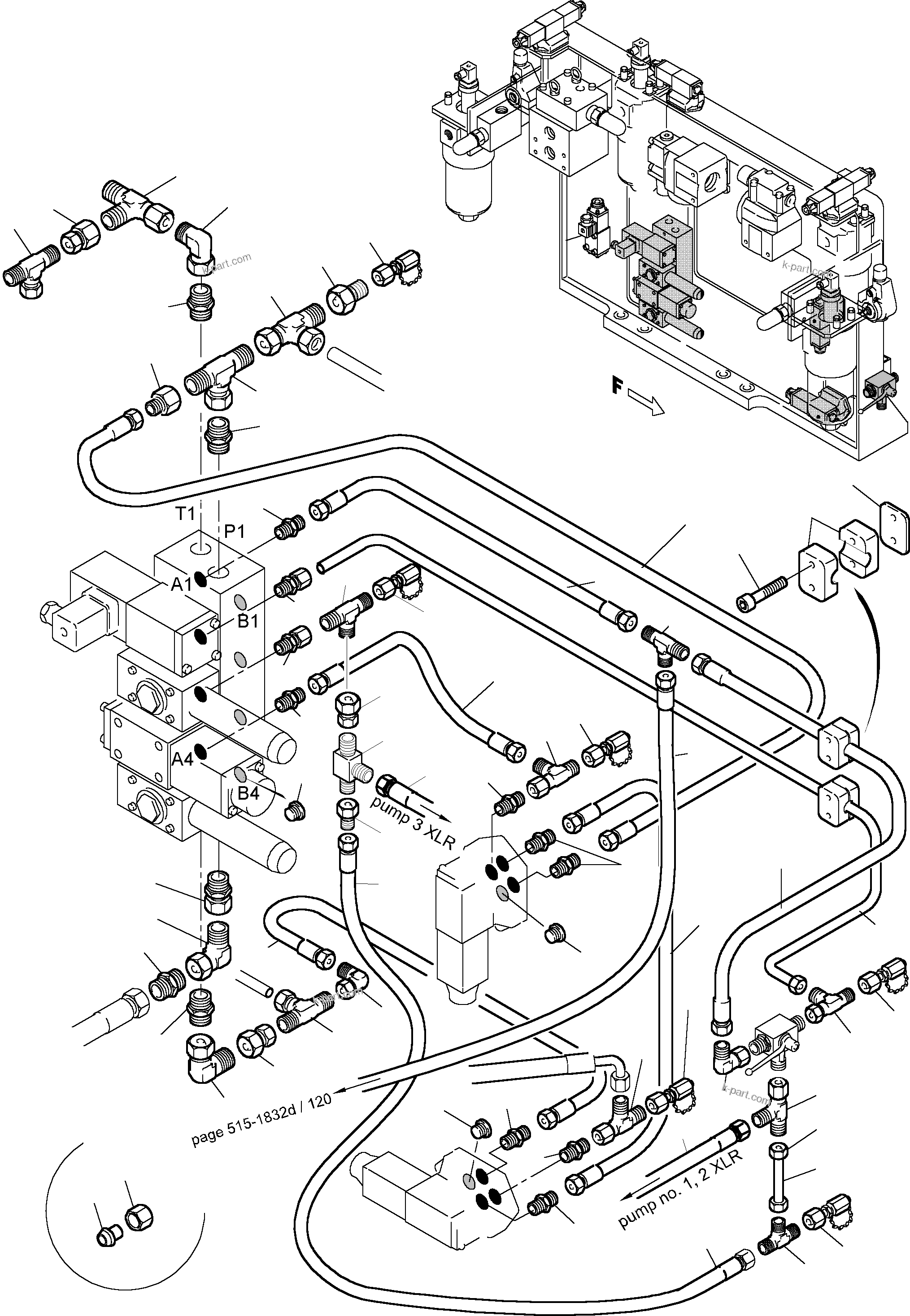 Komatsu parts book diagram for PC5500-6 S/N 15017: PIPES - CONTROL- AND FILTER PLATE