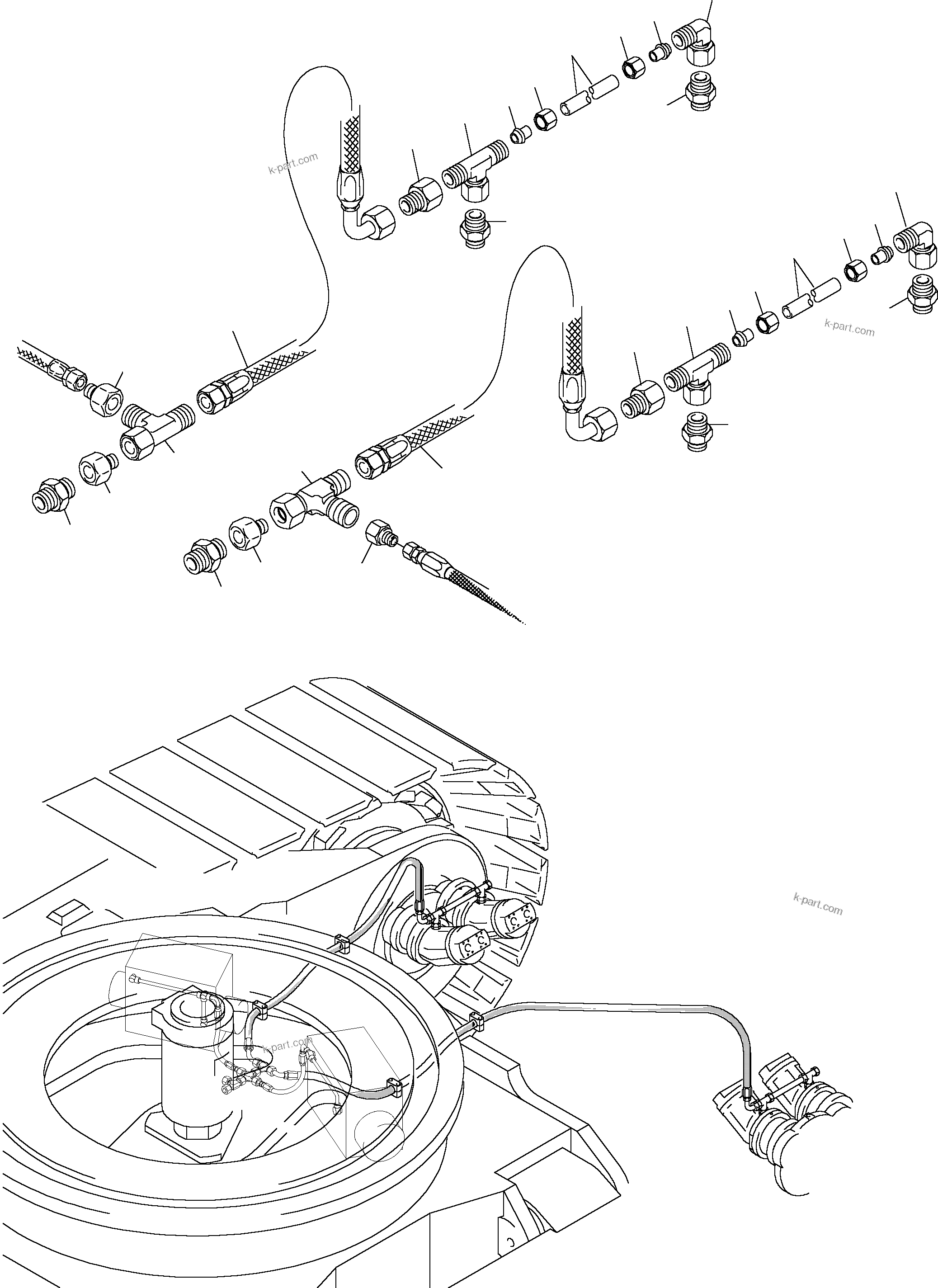 Komatsu parts book diagram for PC5500-6 S/N 15017: DRIVE MOTOR - LEAKAGELINES