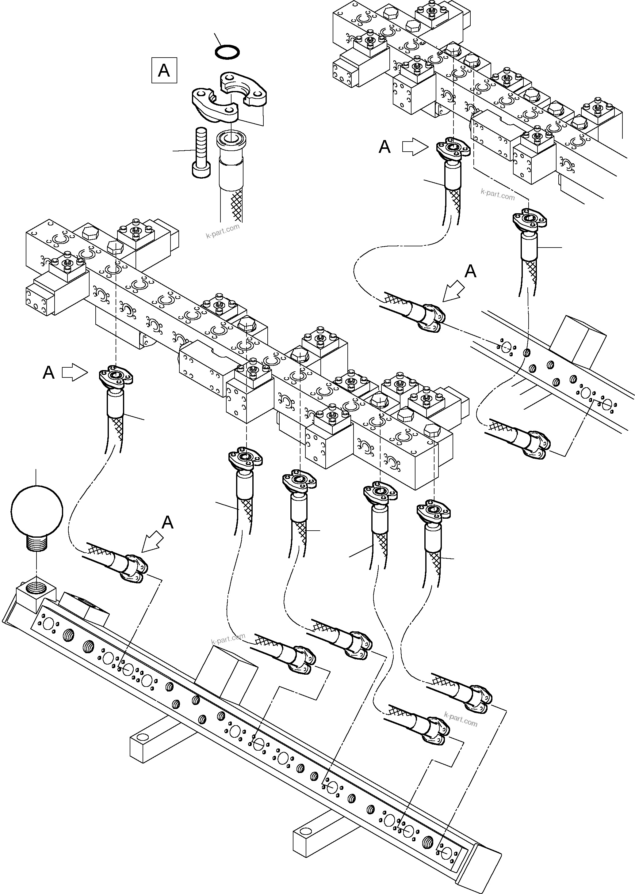 Komatsu parts book diagram for PC5500-6 S/N 15017: RETURN LINES - MANIFOLD, BCE