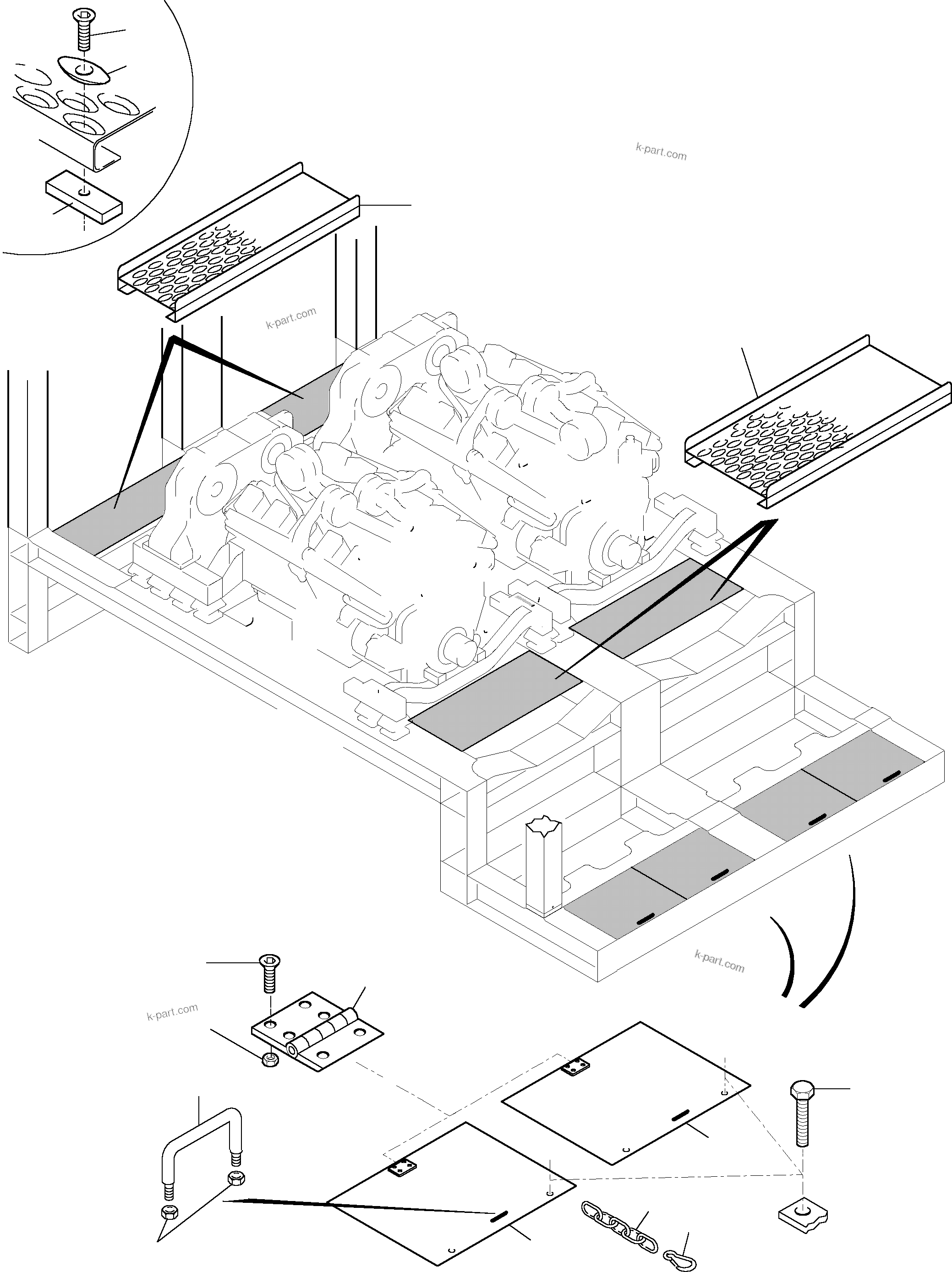 Komatsu parts book diagram for PC5500-6 S/N 15019: POWER FRAME - GRATINGS