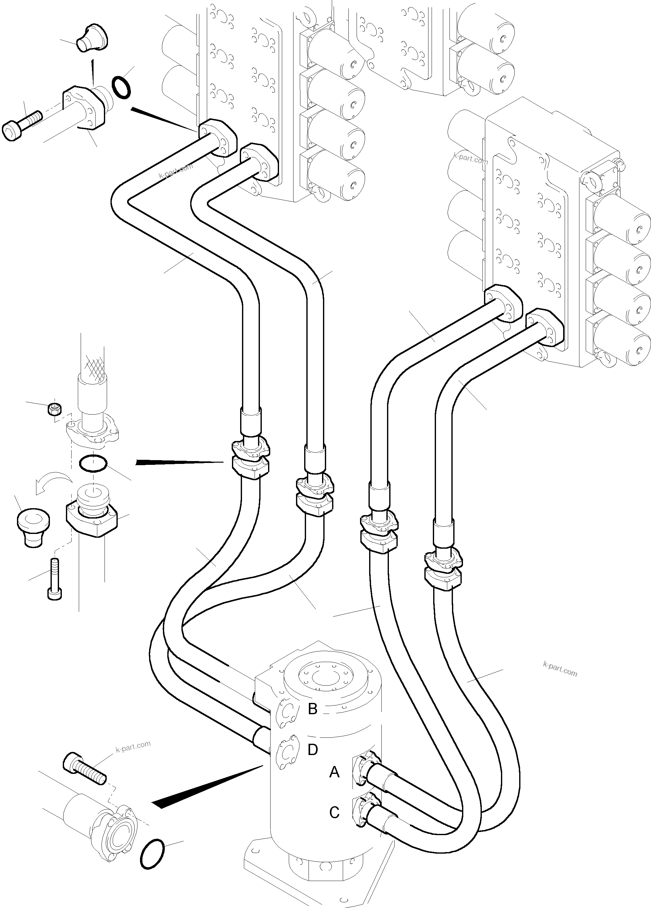 Komatsu parts book diagram for PC5500-6 S/N 15019: PIPE AND HOSE ASSY, CONTROL BLOCKS - ROTARY JOINT