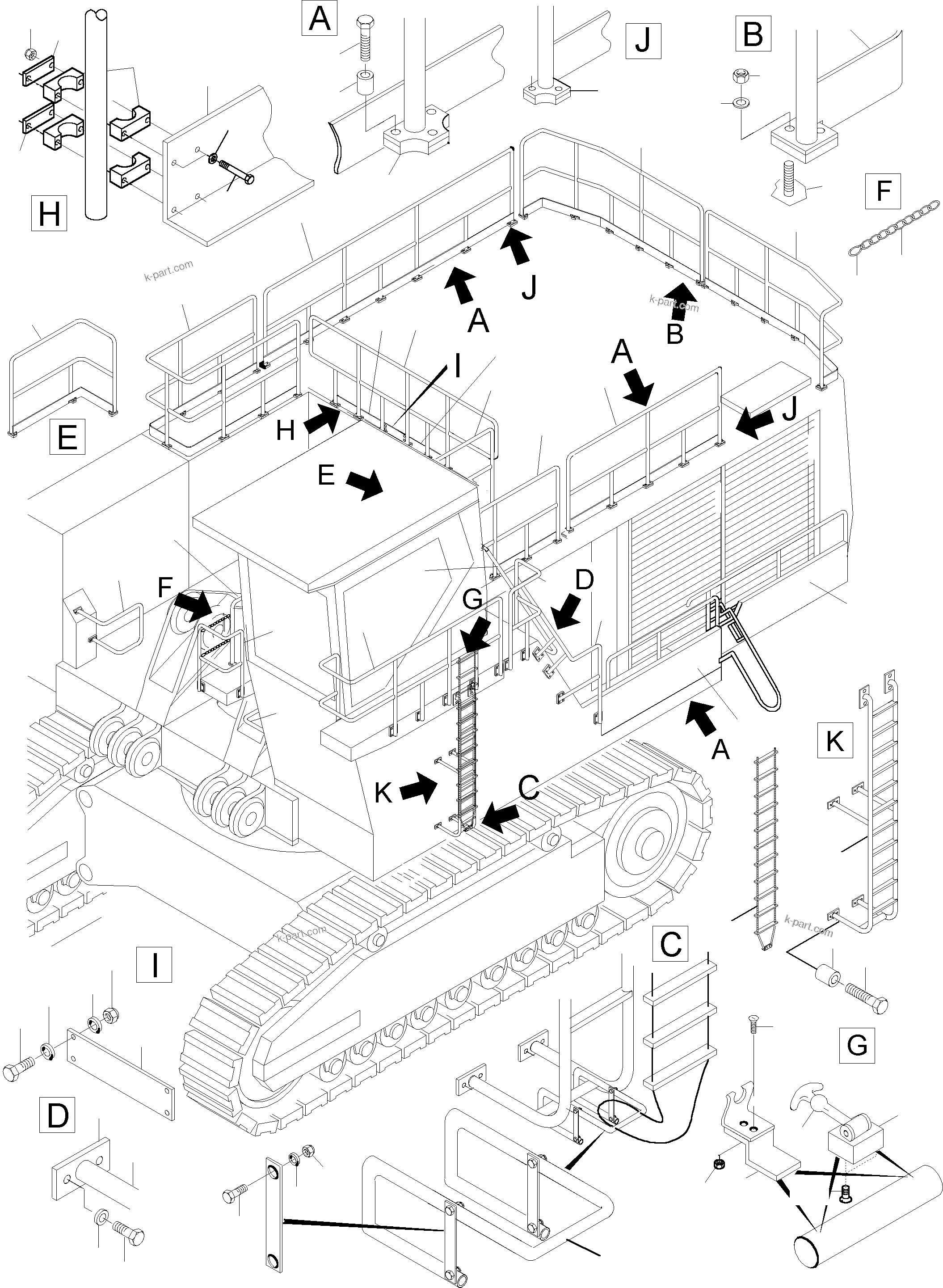 Komatsu parts book diagram for PC5500-6 S/N 15019: RAILS