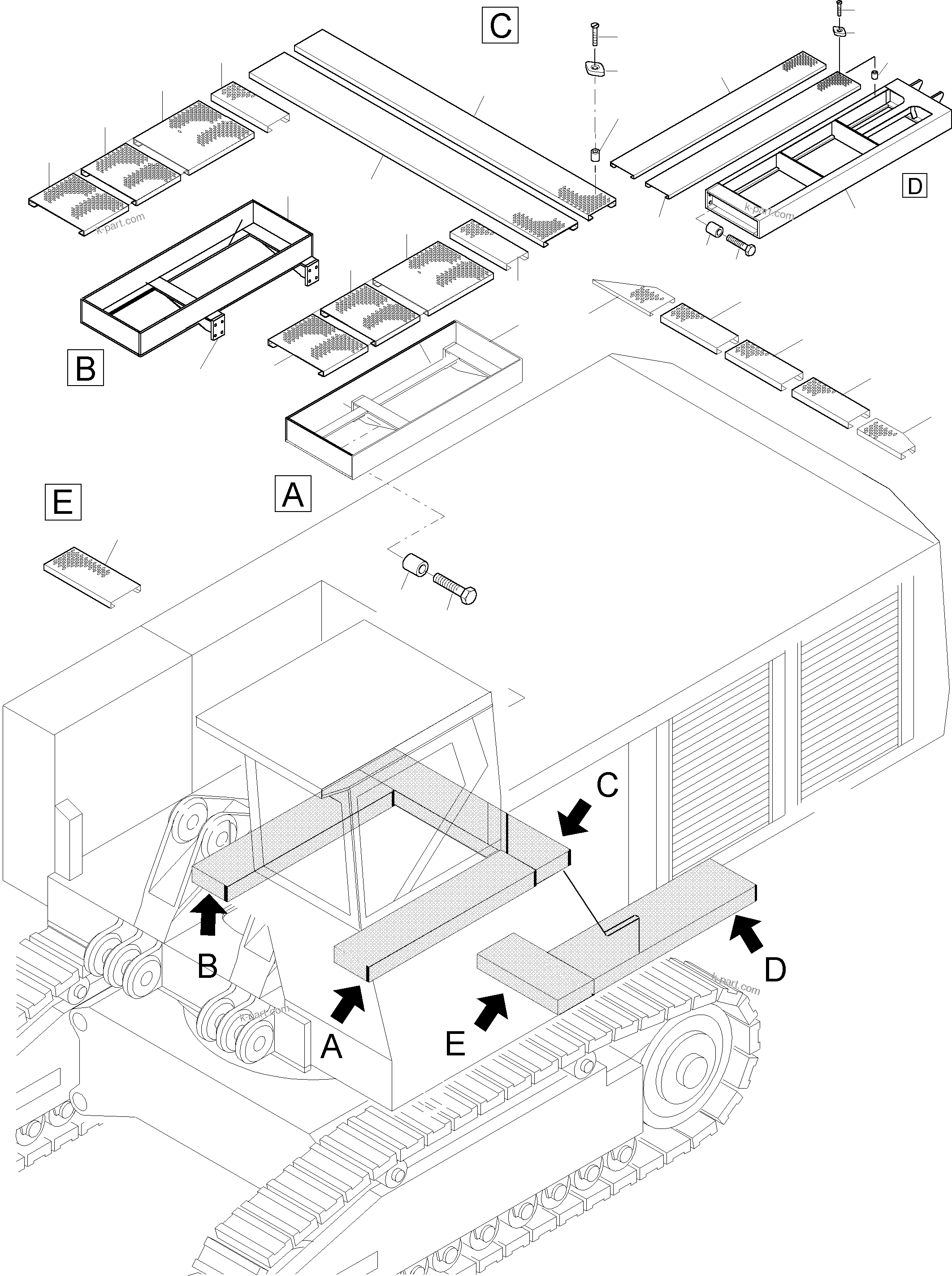 Komatsu parts book diagram for PC5500-6 S/N 15019: RAILS