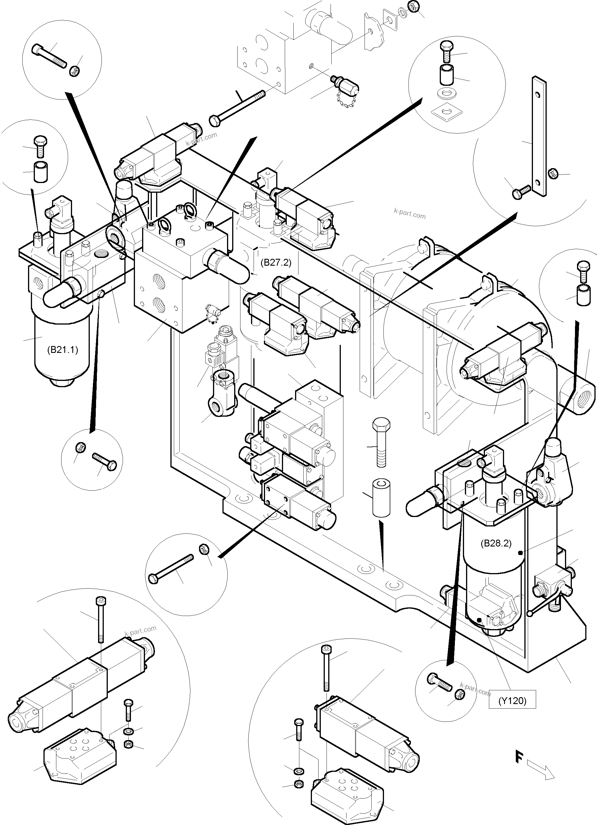 Komatsu parts book diagram for PC5500-6 S/N 15019: CONTROL- AND FILTER PLATE, FRONT (ENGINE 2)