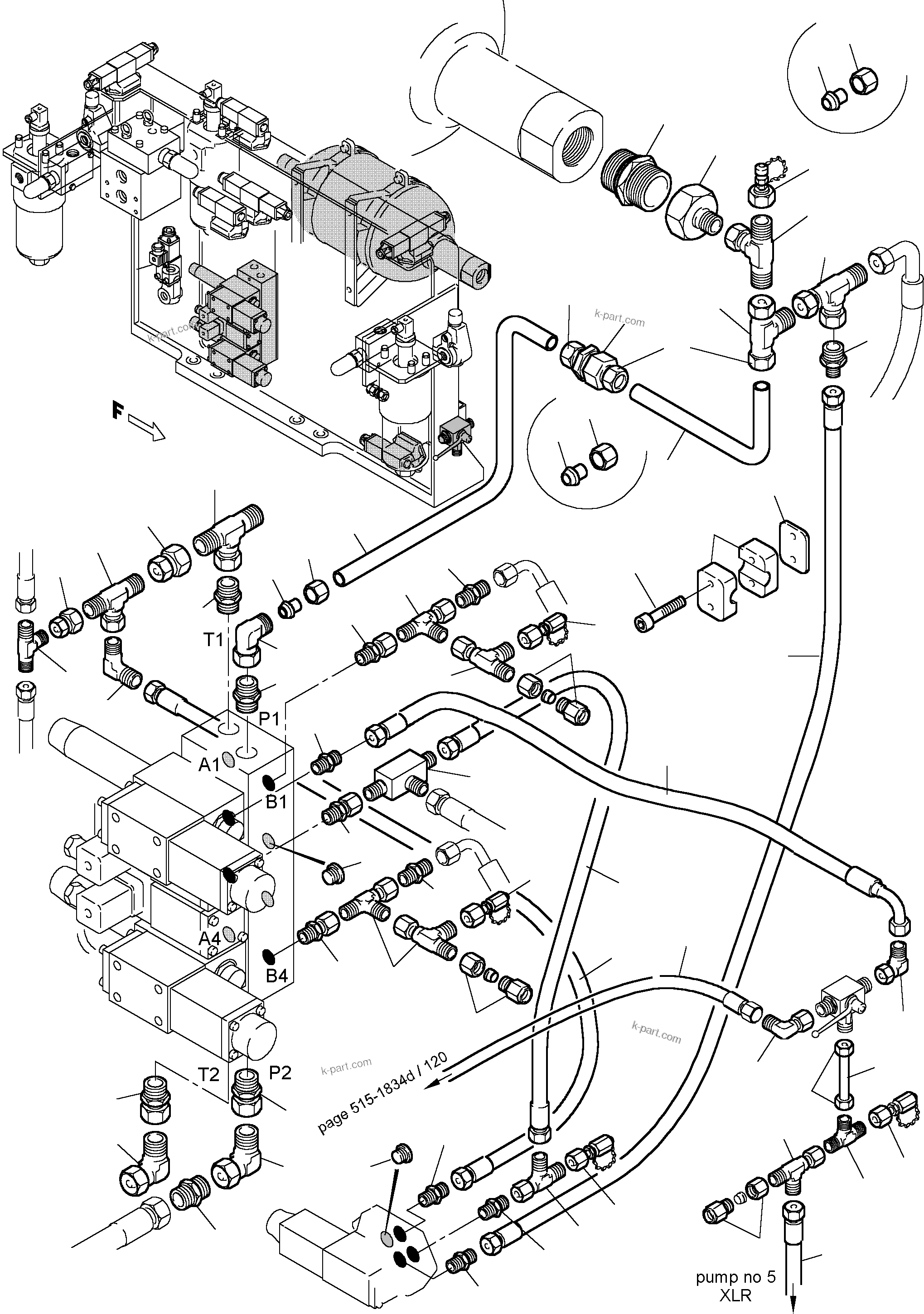 Komatsu parts book diagram for PC5500-6 S/N 15019: PIPES - CONTROL- AND FILTER PLATE