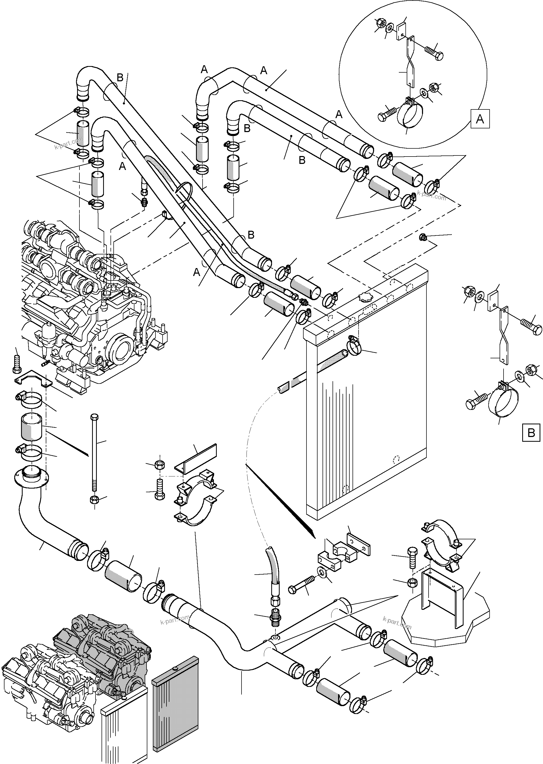 Komatsu parts book diagram for PC5500-6 S/N 15019: COOLANT WATER LINES