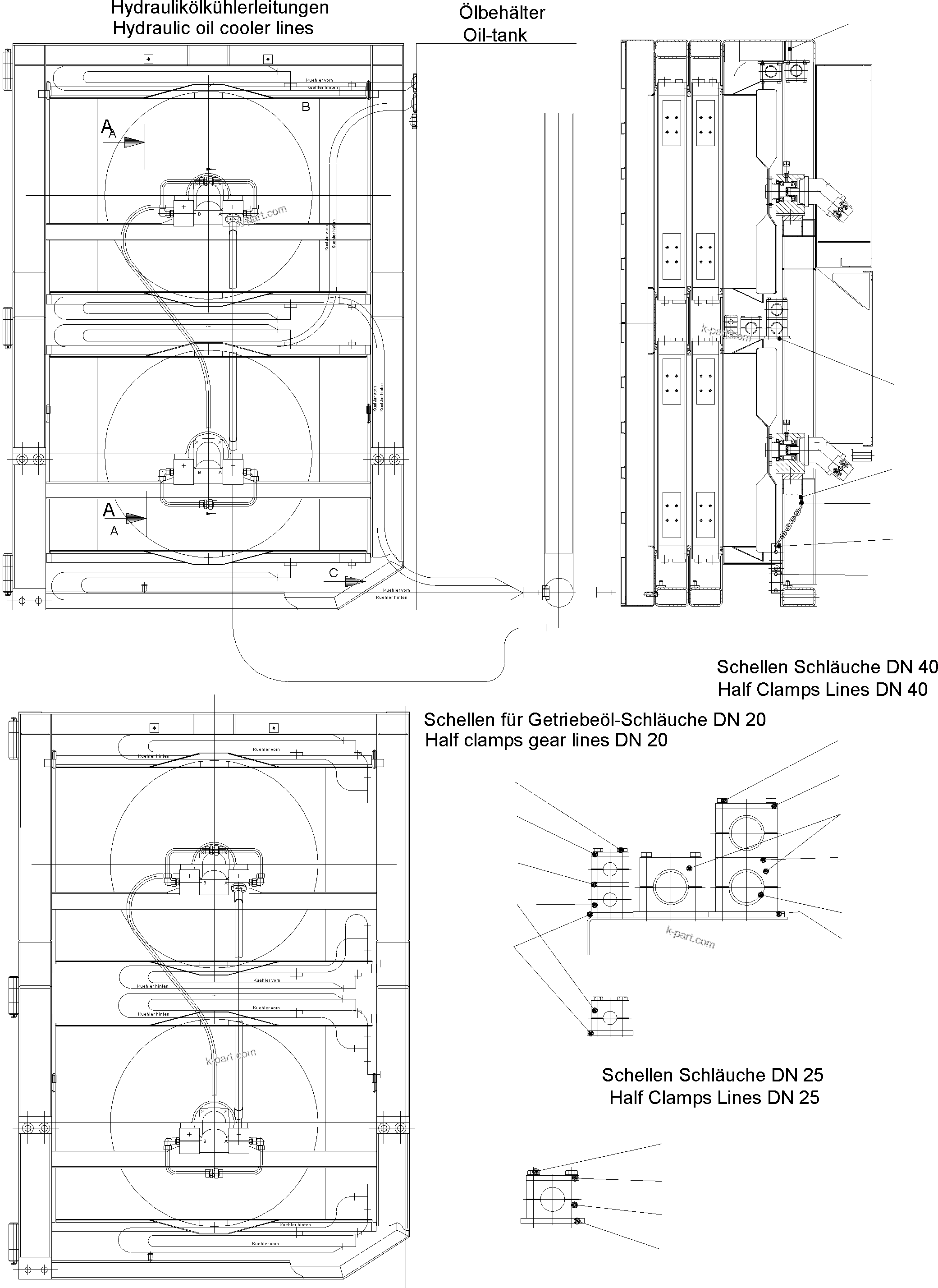 Komatsu parts book diagram for PC5500-6 S/N 15019: OIL COOLER - HOSES ASSY.