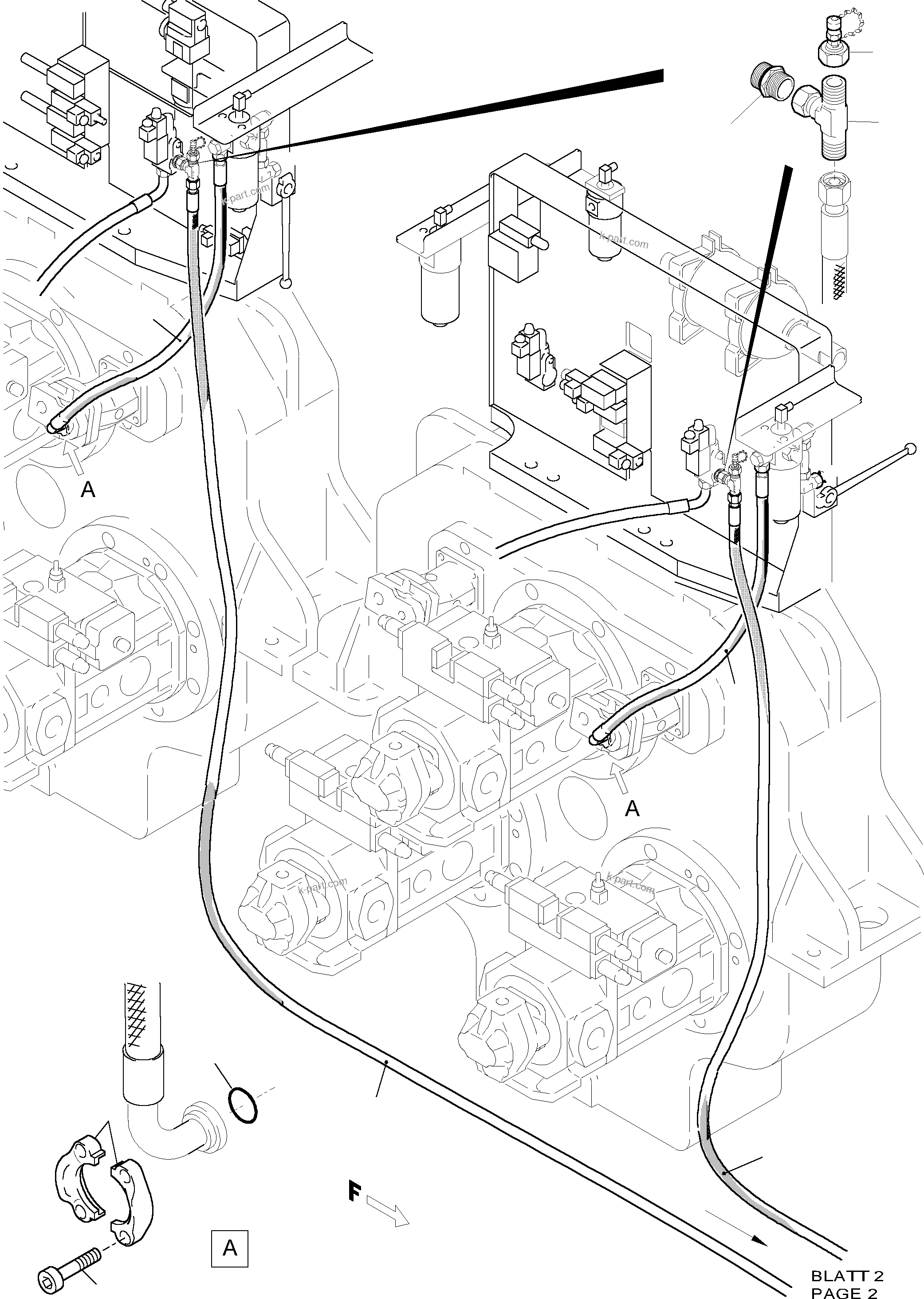 Komatsu parts book diagram for PC5500-6 S/N 15019: PRESSURE LINES - FAN MOTORS (OIL COOLER)