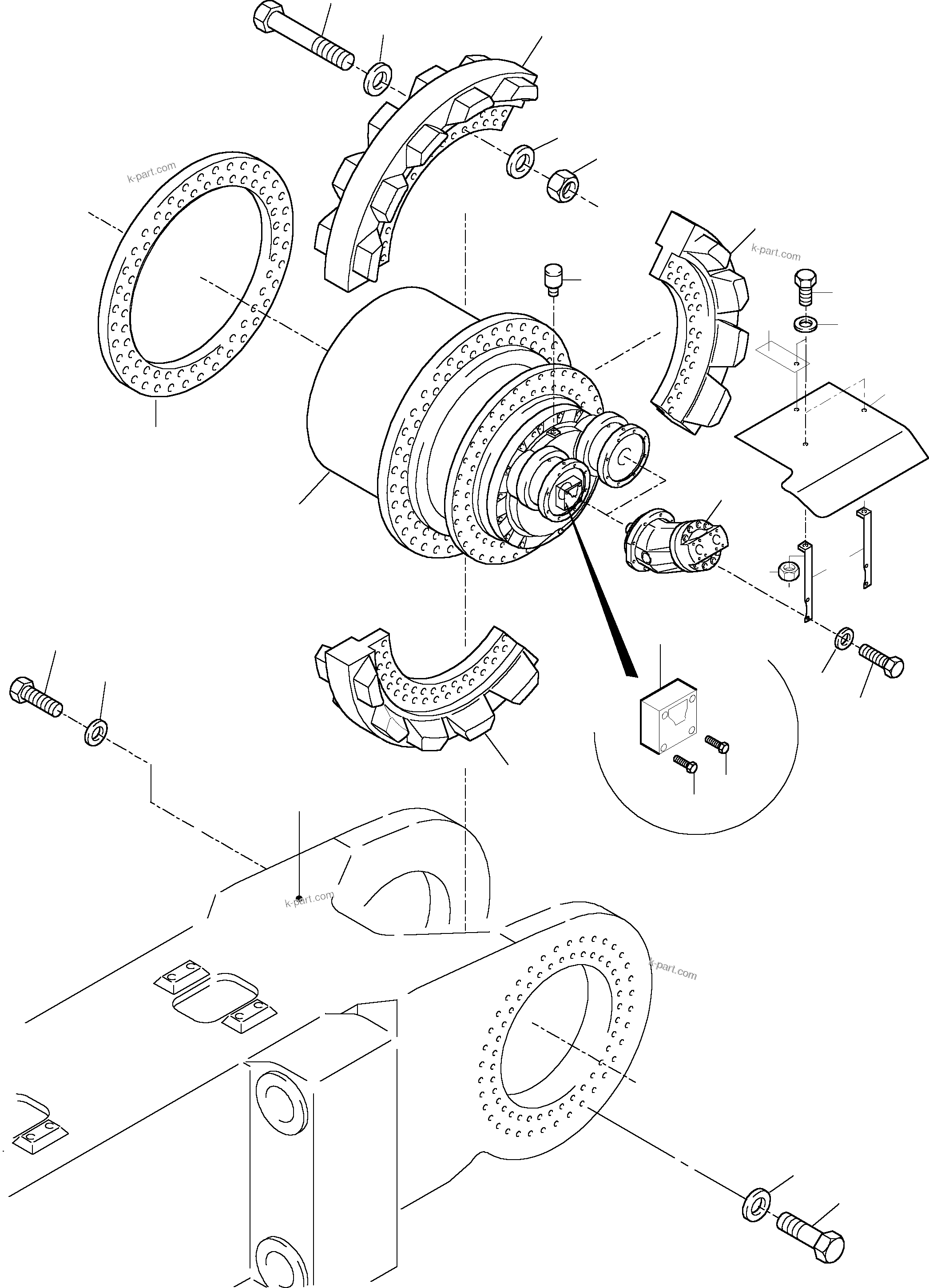 Komatsu parts book diagram for PC5500-6 S/N 15019: TRACK GROUP - DRIVE SPROCKET SIDE