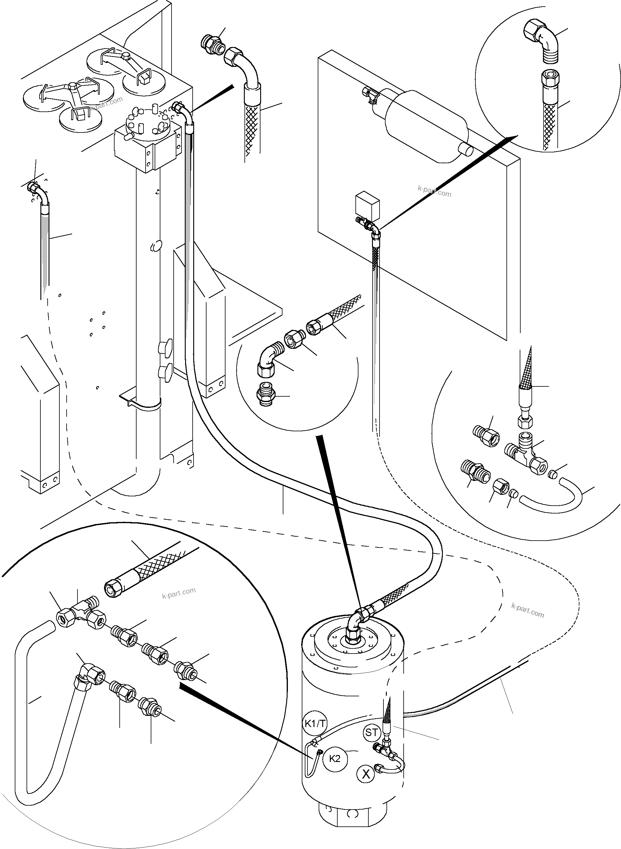 Komatsu parts book diagram for PC5500-6 S/N 15019: HYDR. LINES, ROTARY JOINT