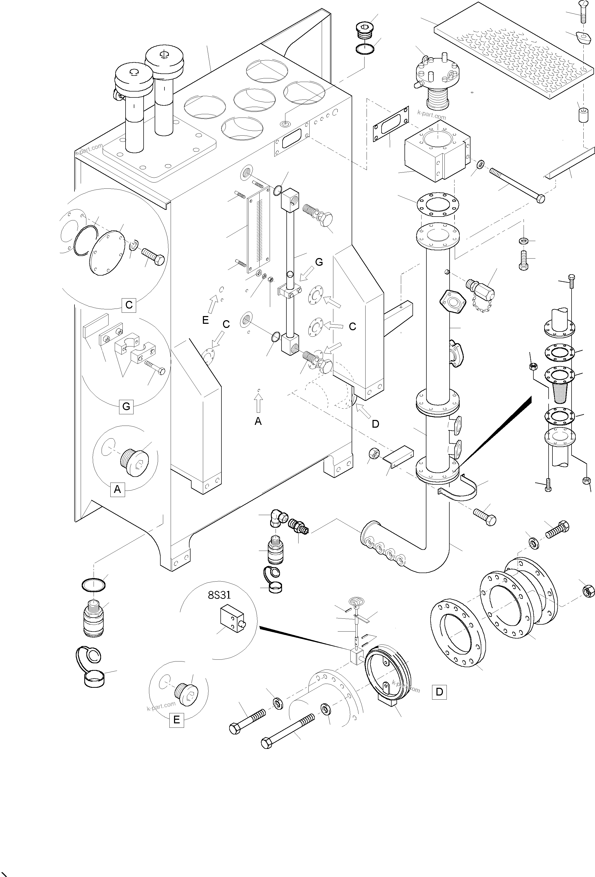 Komatsu parts book diagram for PC5500-6 S/N 15019: MAIN OIL TANK