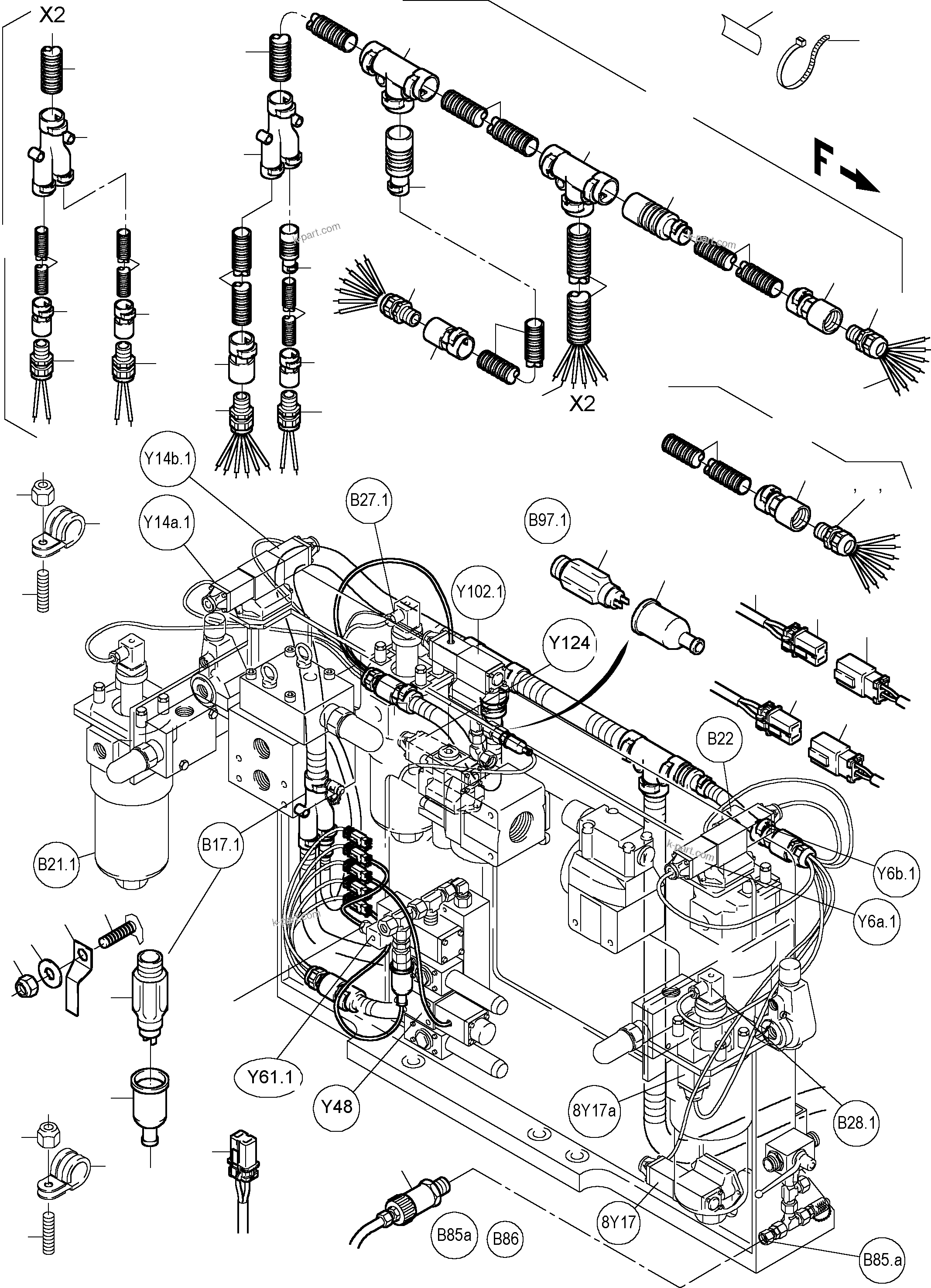Komatsu parts book diagram for PC5500-6 S/N 15019: CABLES - CONTROL- AND FILTER PLATE, REAR