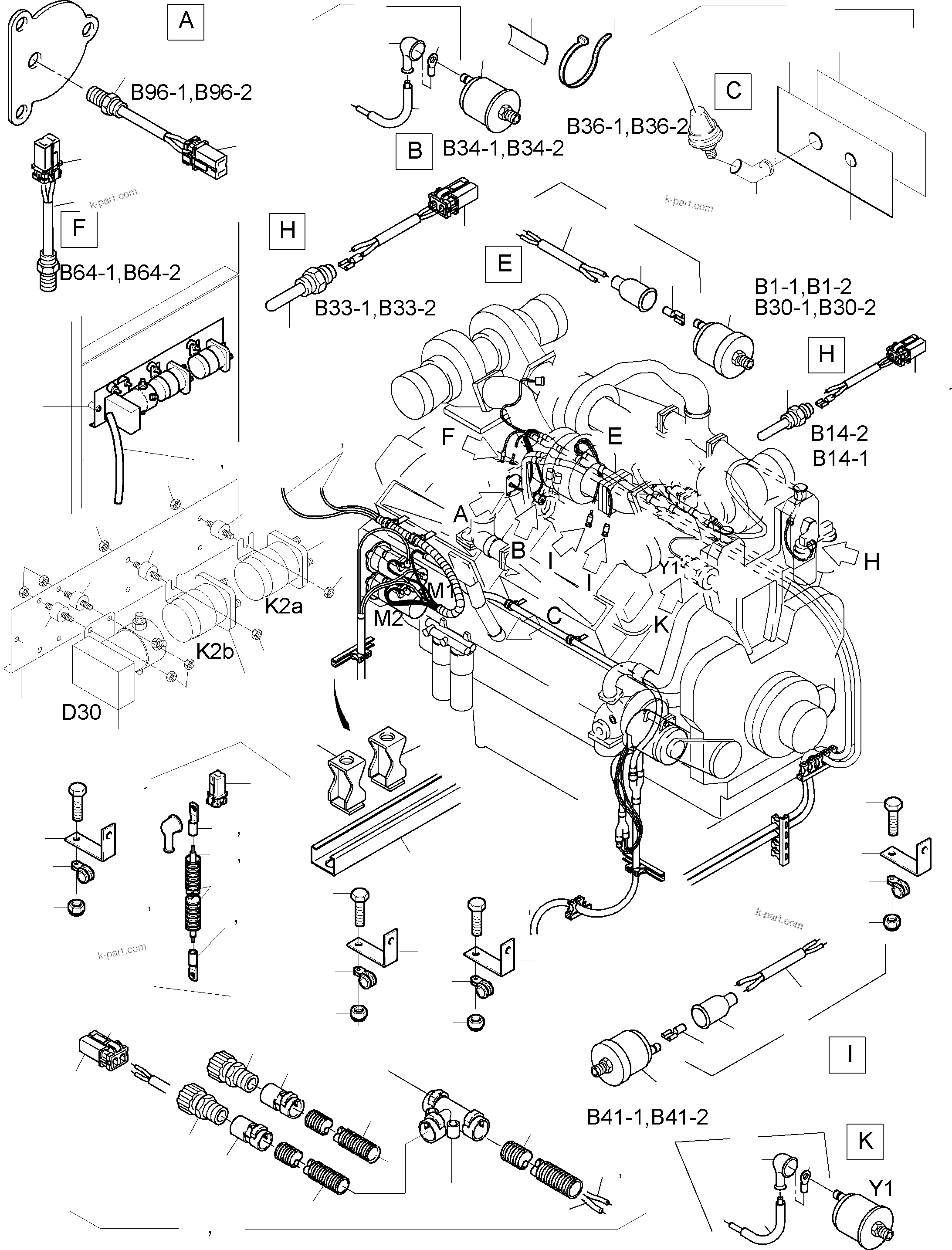 Komatsu parts book diagram for PC5500-6 S/N 15019: CABLES - ENGINE AND TRANSMITTER