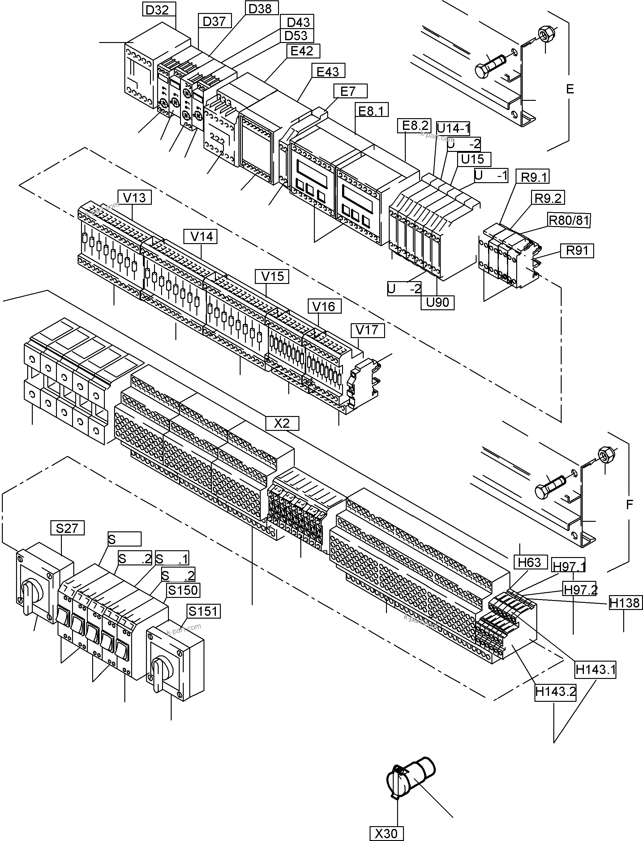 Komatsu parts book diagram for PC5500-6 S/N 15019: SWITCH FRAMING X2