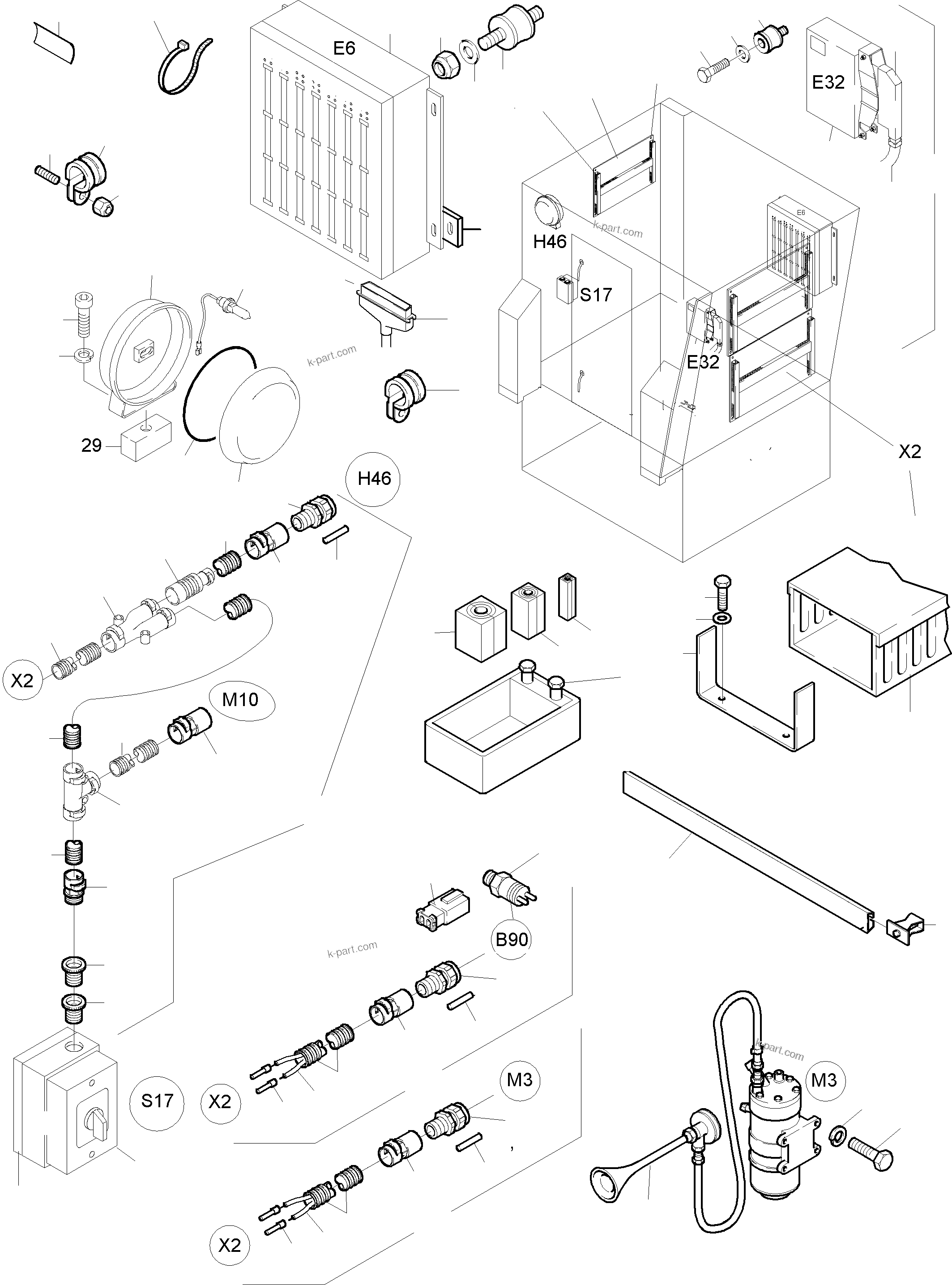 Komatsu parts book diagram for PC5500-6 S/N 15019: ELECTRIC - CAB SUPPORT