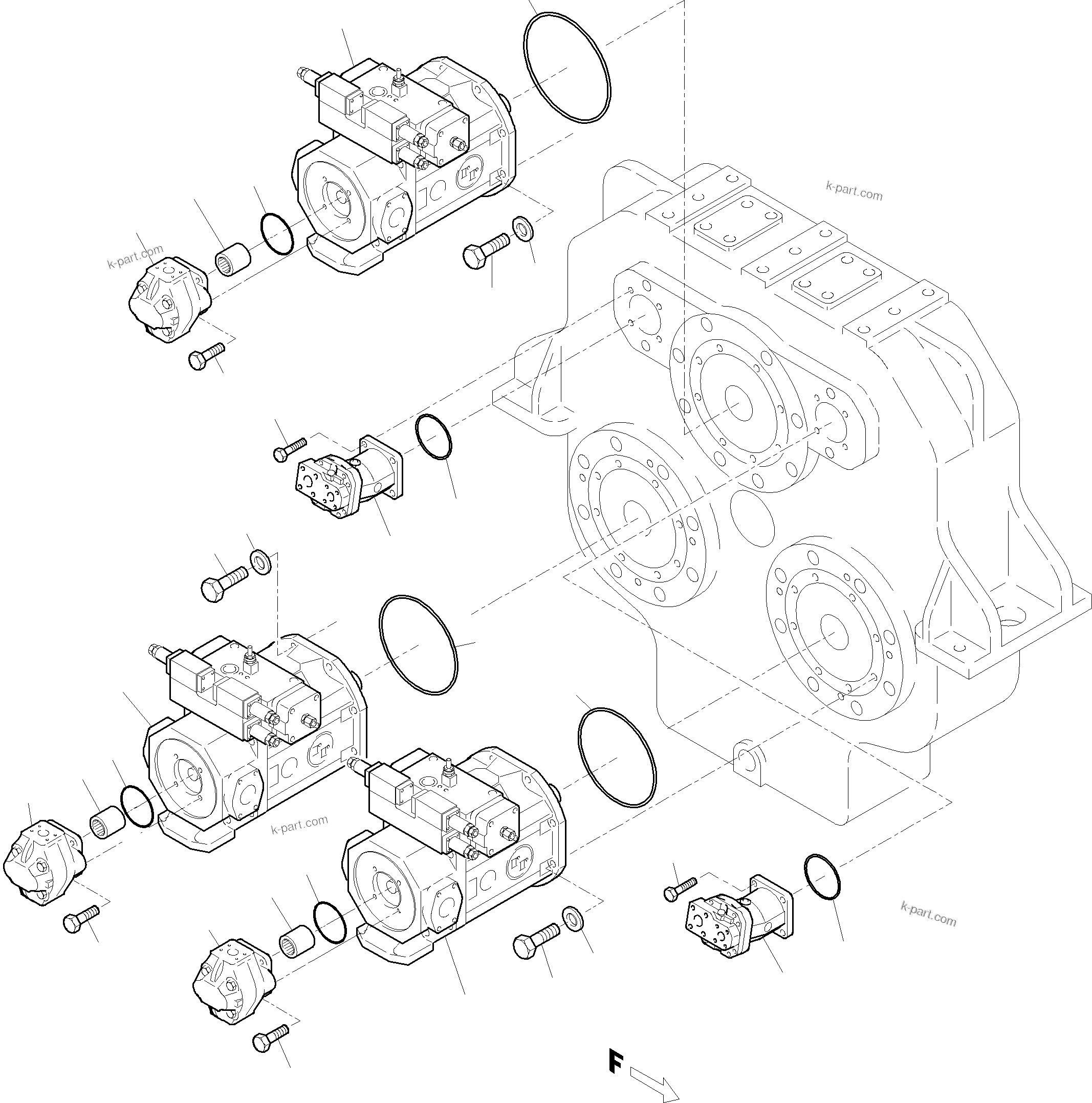 Komatsu parts book diagram for PC5500-6 S/N 15019: PUMP MOUNTING (FRONT/REAR)