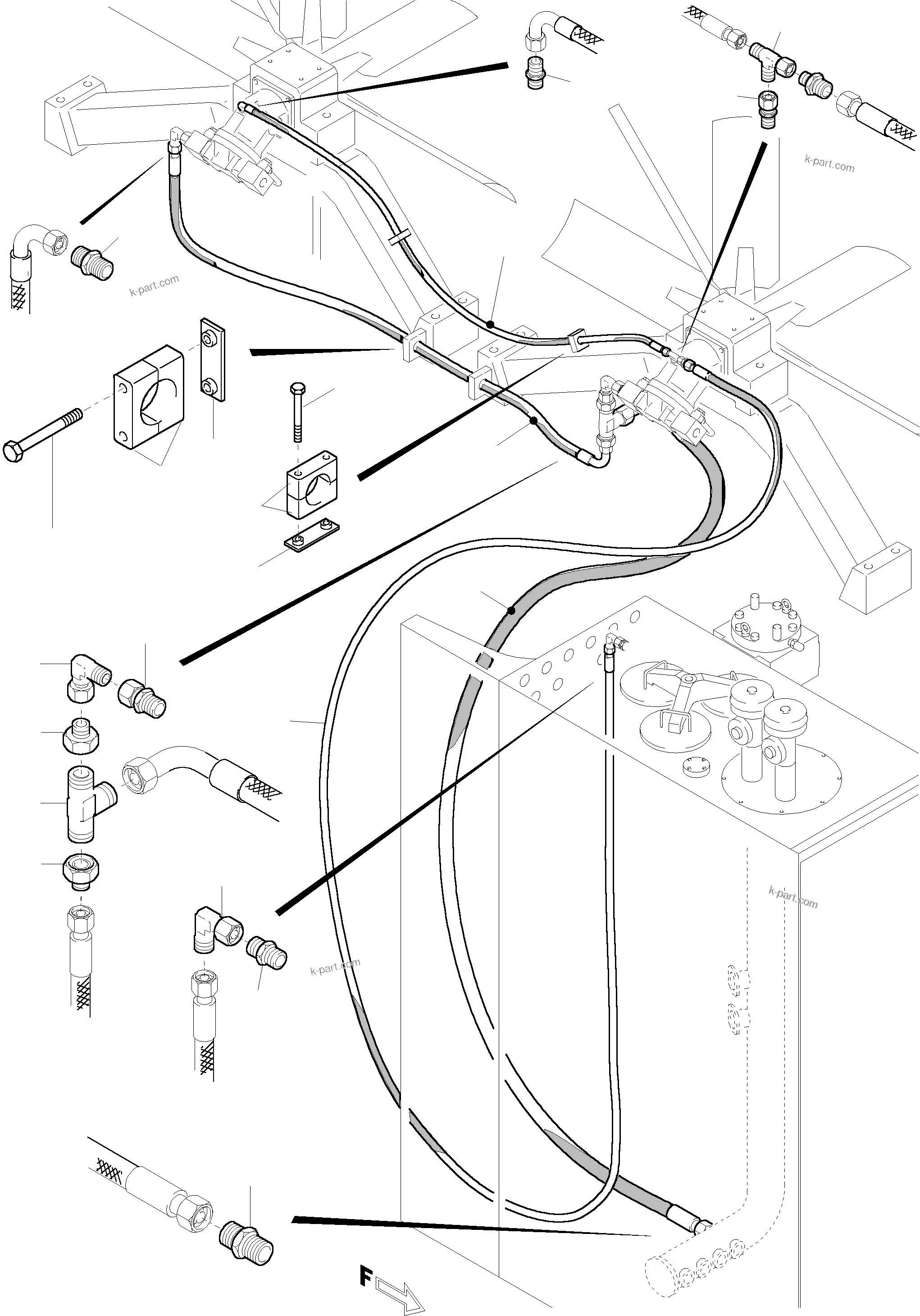 Komatsu parts book diagram for PC5500-6 S/N 15024: RETURN LINES - FAN MOTORS