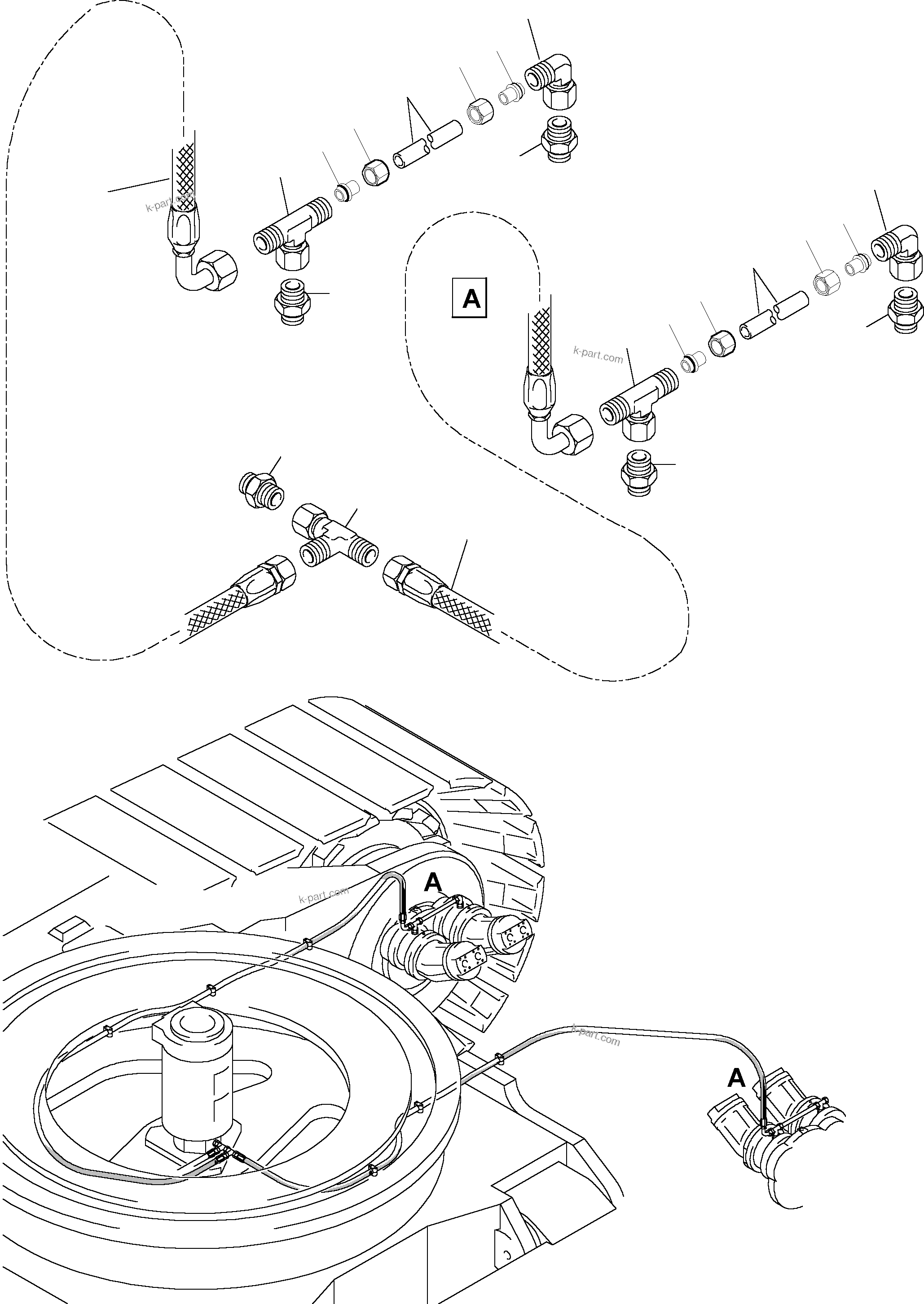 Komatsu parts book diagram for PC5500-6 S/N 15024: PIPING - PARKING BRAKEA. BREATHER HOSES