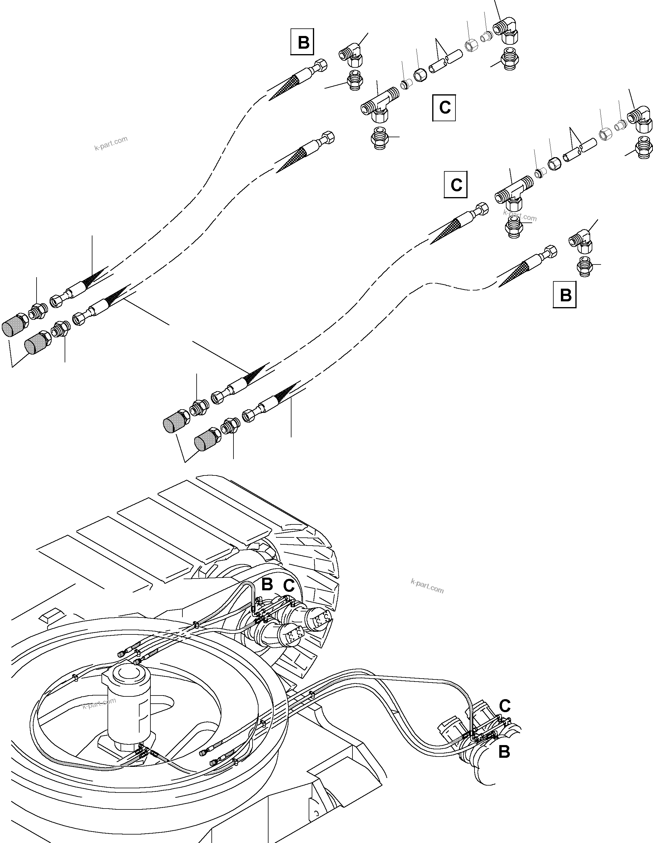 Komatsu parts book diagram for PC5500-6 S/N 15024: PIPING - PARKING BRAKEA. BREATHER HOSES