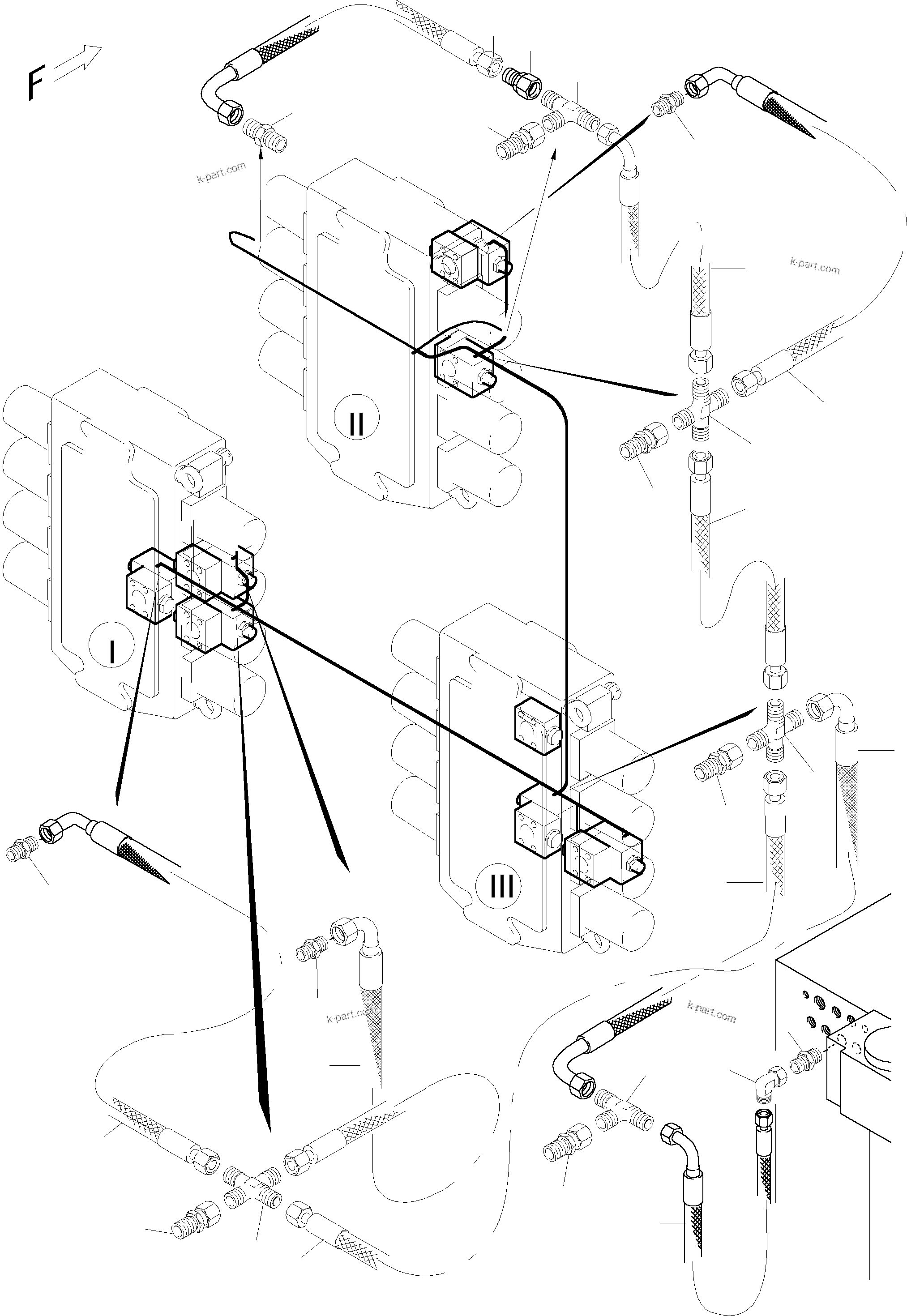 Komatsu parts book diagram for PC5500-6 S/N 15024: PIPING - SECONDARY VALVES,BE