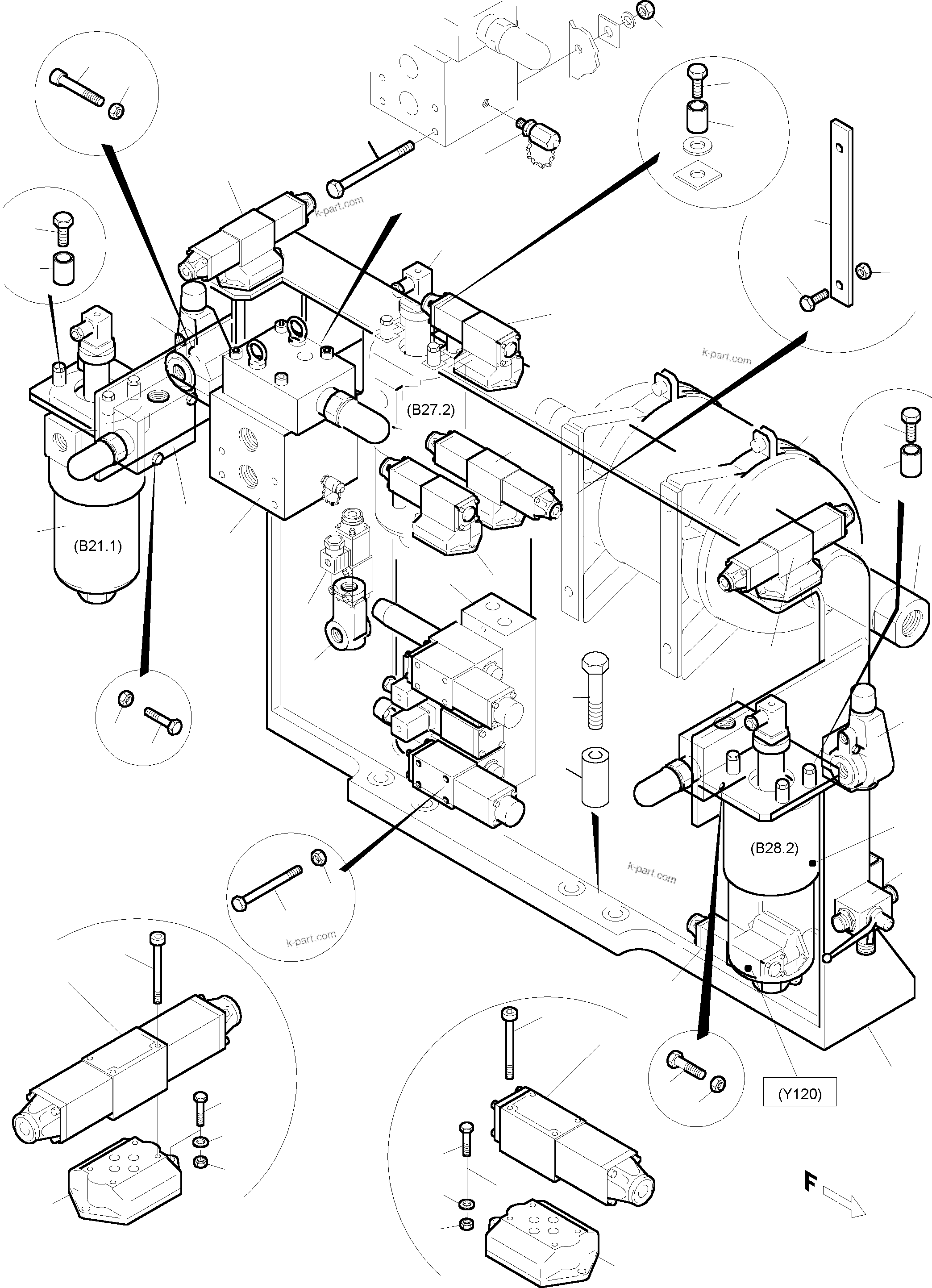 Komatsu parts book diagram for PC5500-6 S/N 15024: CONTROL- AND FILTER PLATE, FRONT (ENGINE 2)