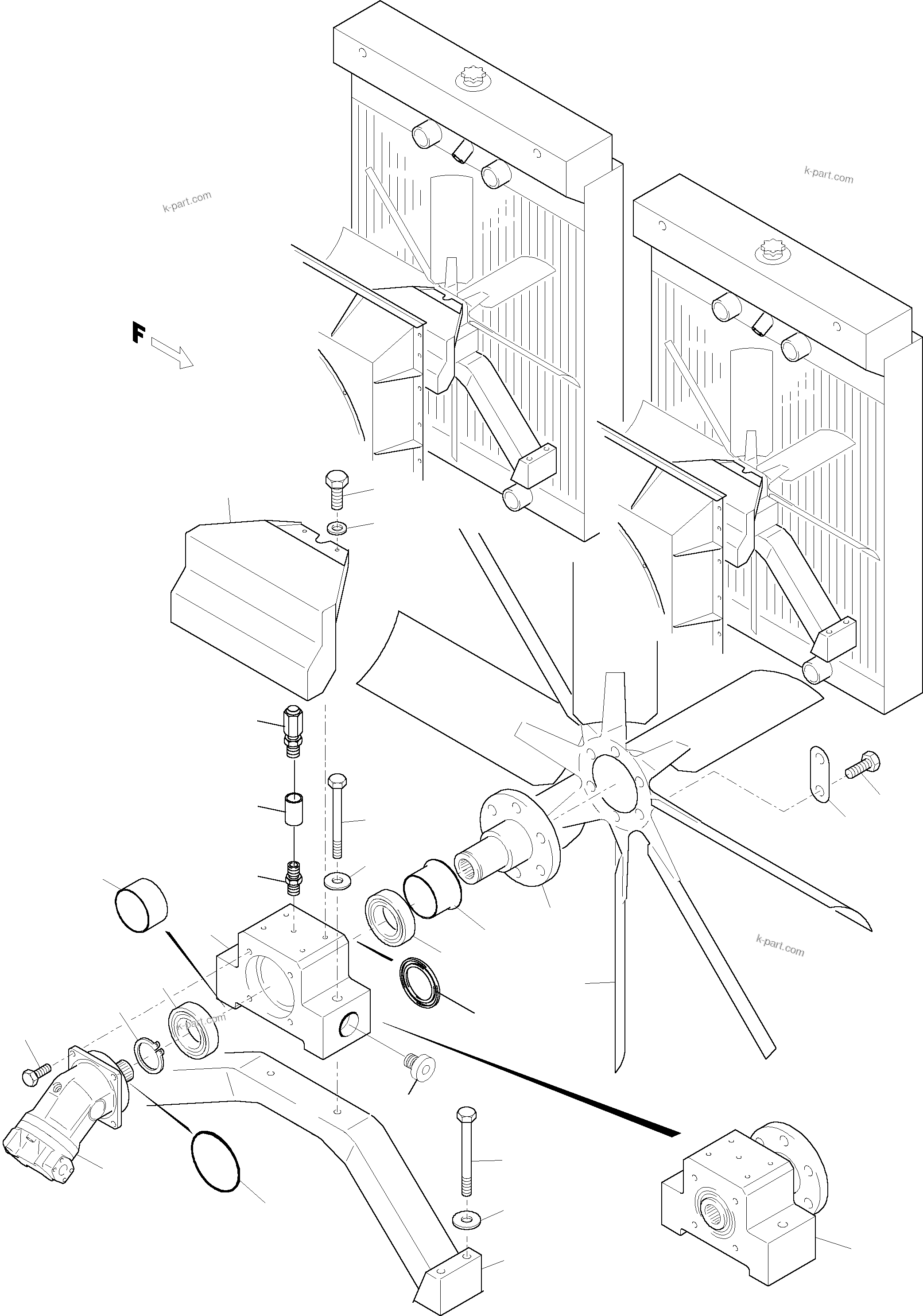 Komatsu parts book diagram for PC5500-6 S/N 15024: RADIATOR - FAN DRIVE (FRONT/REAR)