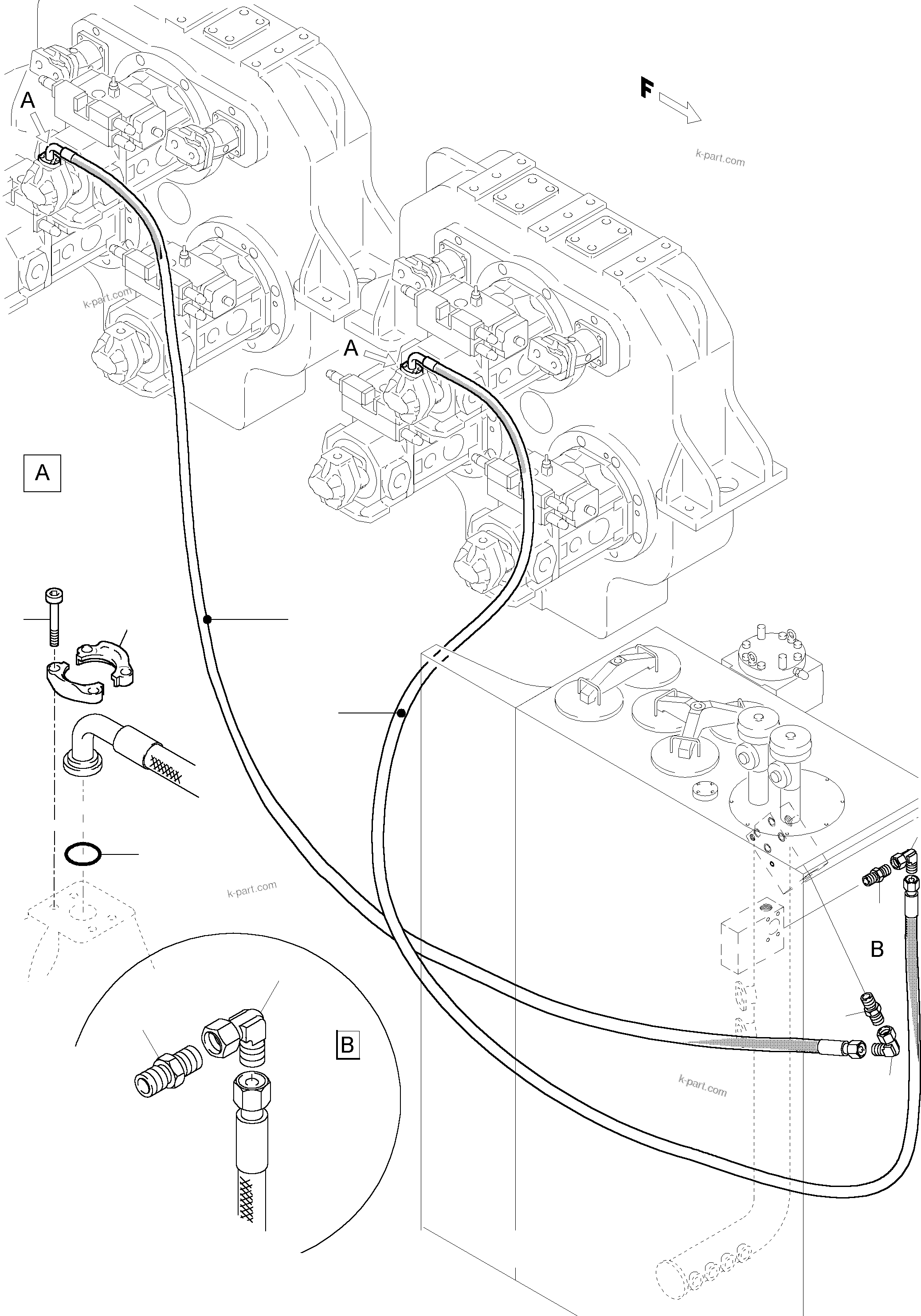 Komatsu parts book diagram for PC5500-6 S/N 15024: PRESSURE LINES, CIRCULATION PUMPS