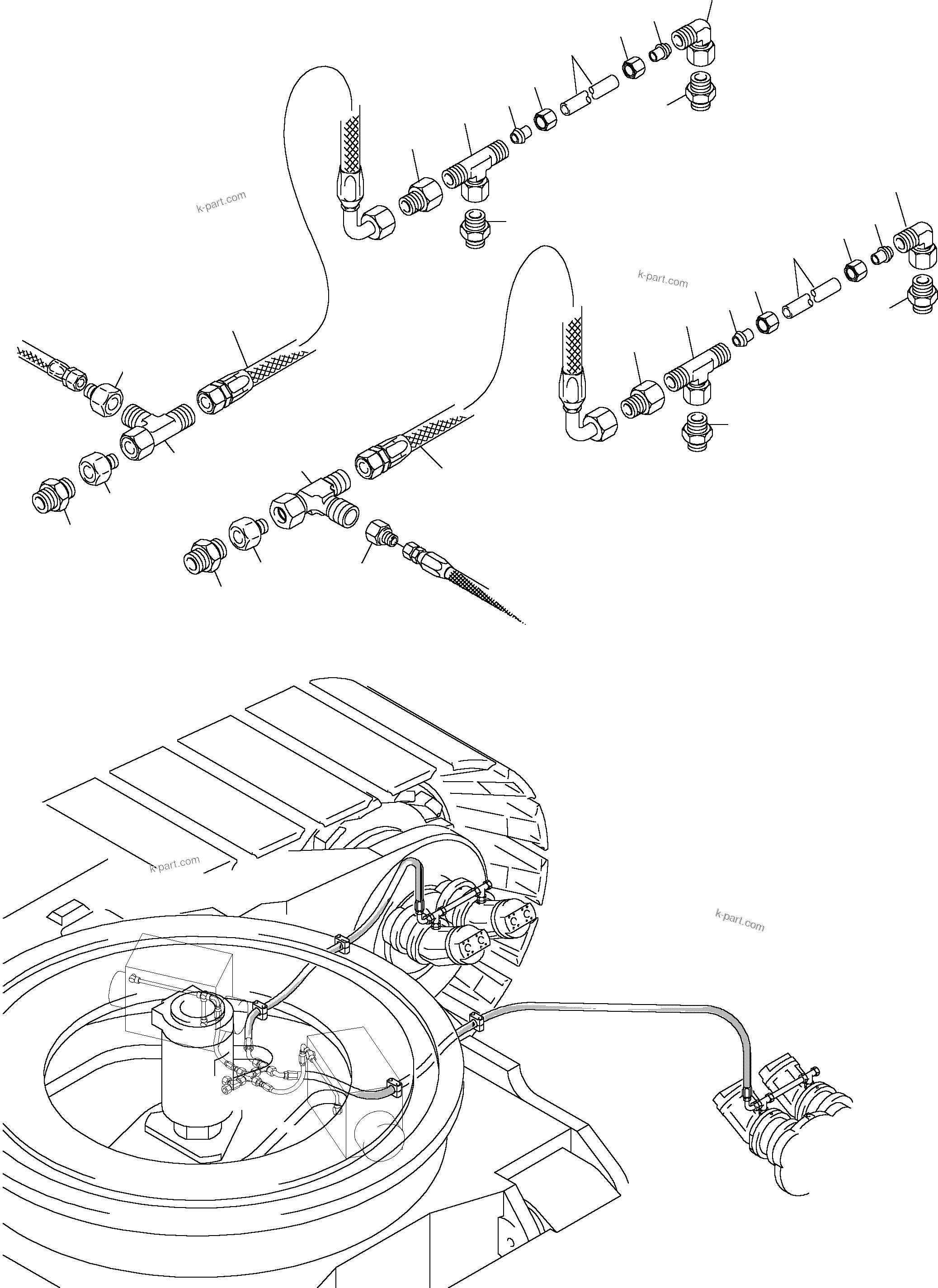 Komatsu parts book diagram for PC5500-6 S/N 15024: DRIVE MOTOR - LEAKAGELINES