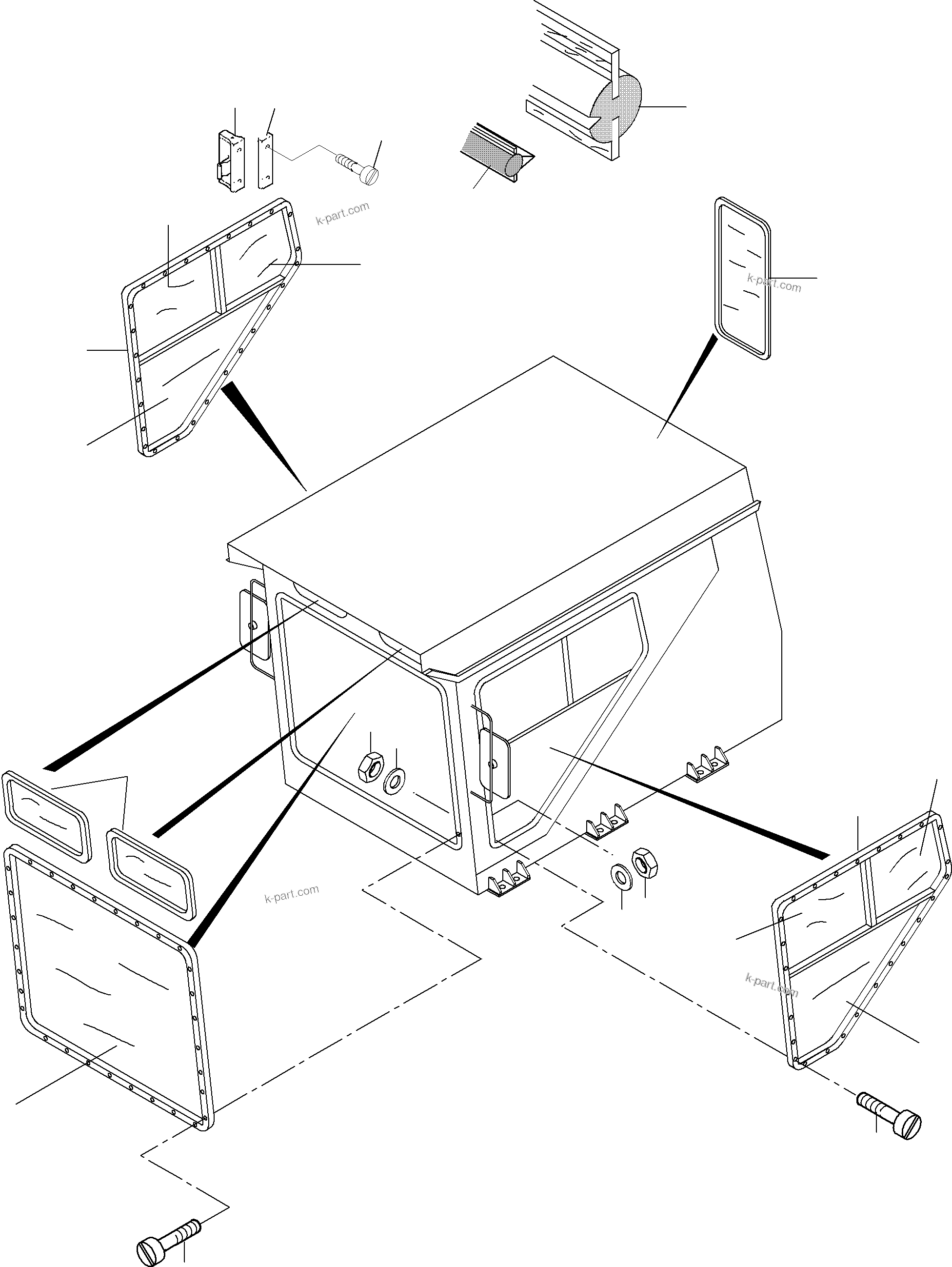 Komatsu parts book diagram for PC5500-6 S/N 15024: OPERATOR'S CAB - GLAZING