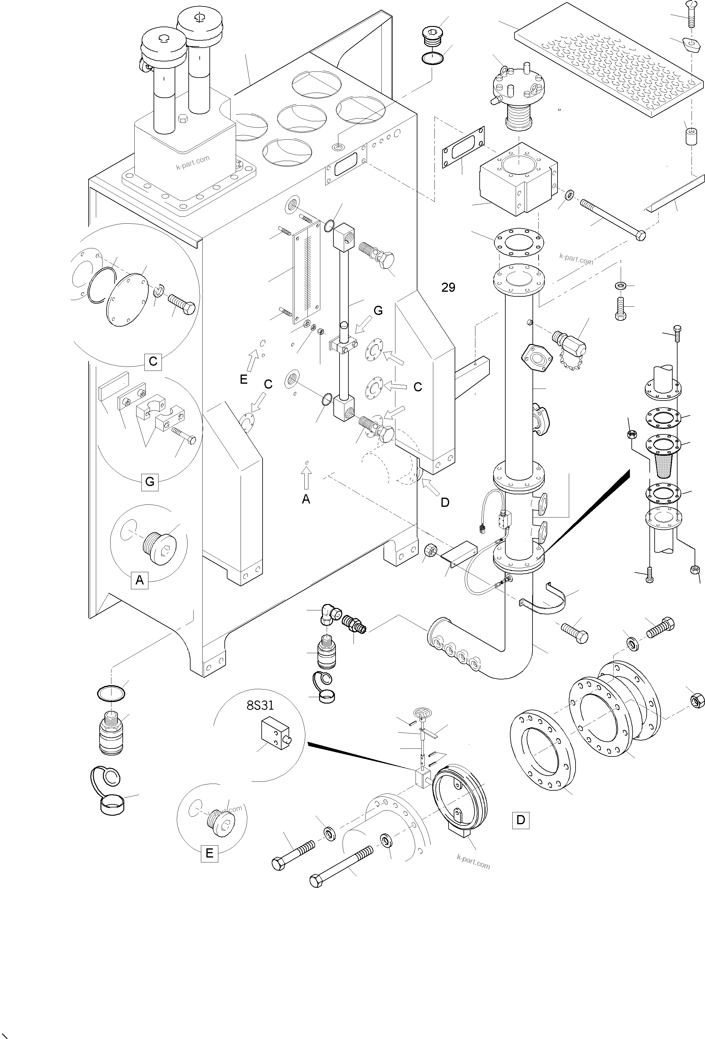 Komatsu parts book diagram for PC5500-6 S/N 15024: MAIN OIL TANK