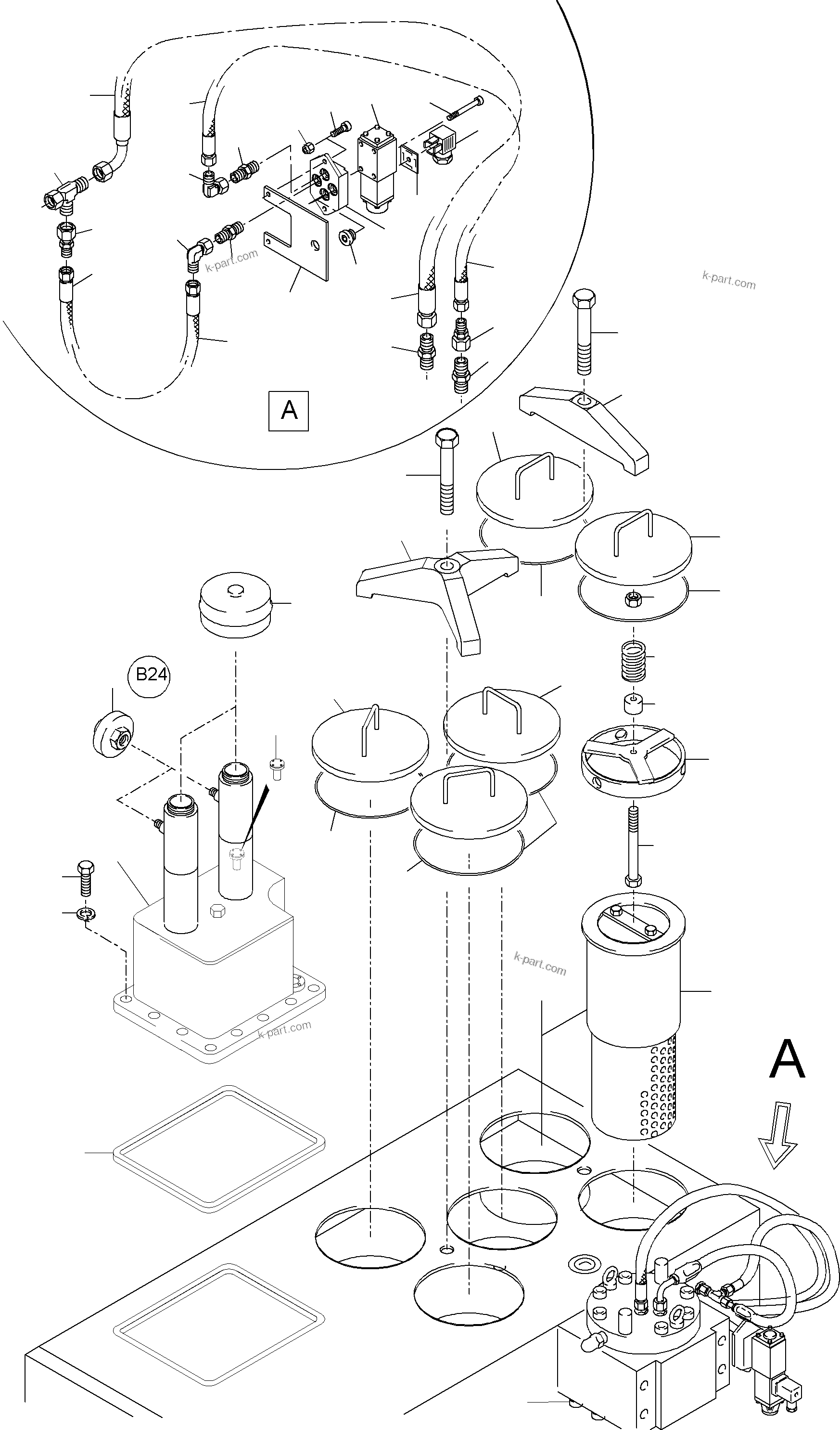 Komatsu parts book diagram for PC5500-6 S/N 15024: MAIN OIL TANK