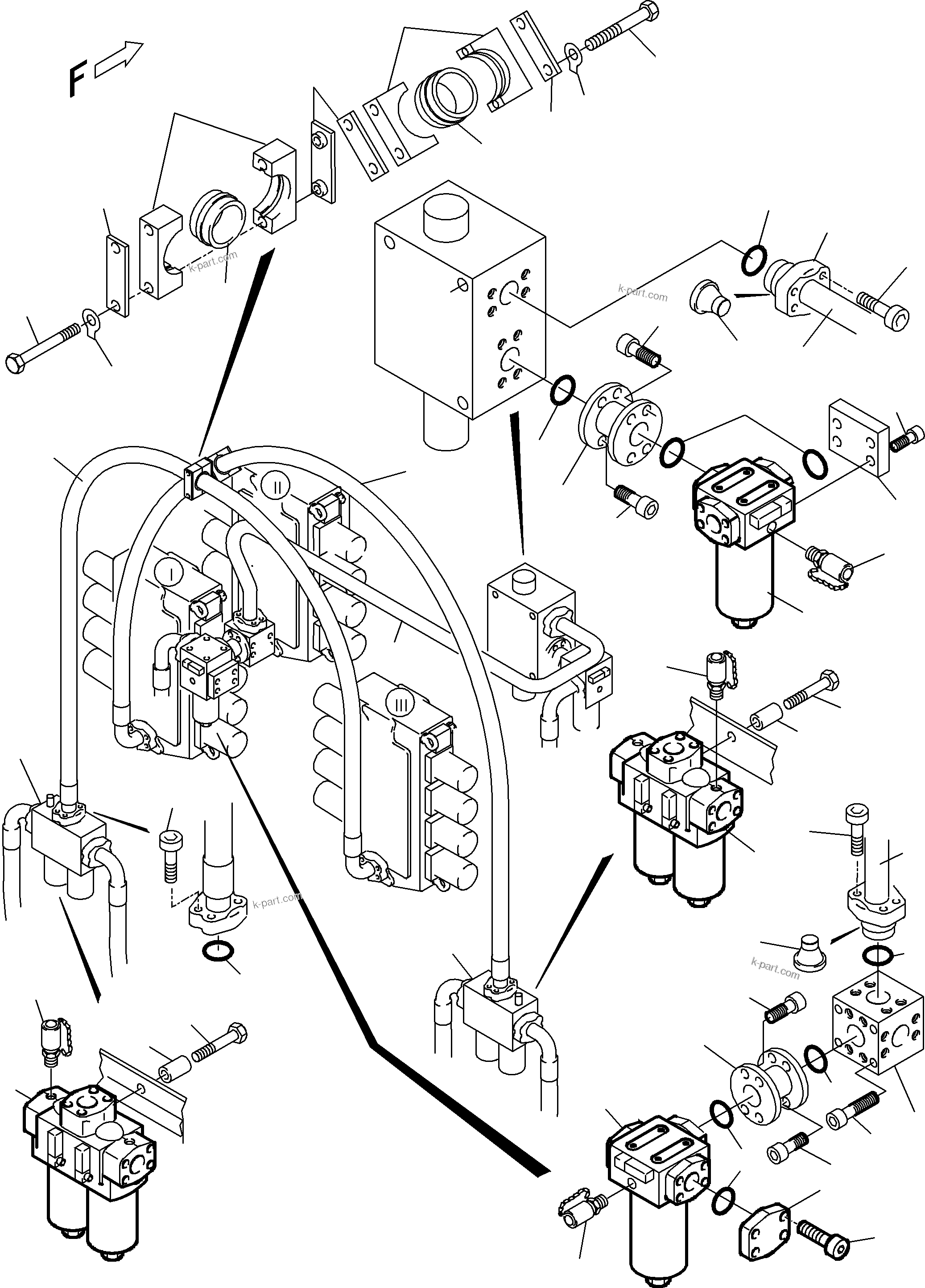 Komatsu parts book diagram for PC5500-6 S/N 15024: PRESSURE LINES, H.P. FILTER - CONTROL BLOCKS