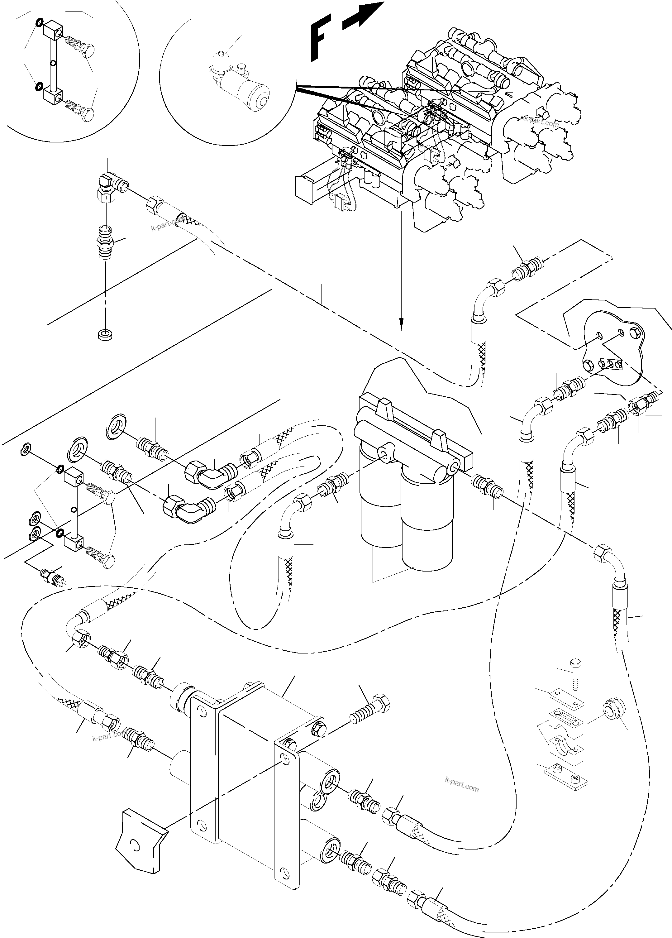 Komatsu parts book diagram for PC5500-6 S/N 15024: LINES FOR FEED PUMP - ENGINE OIL
