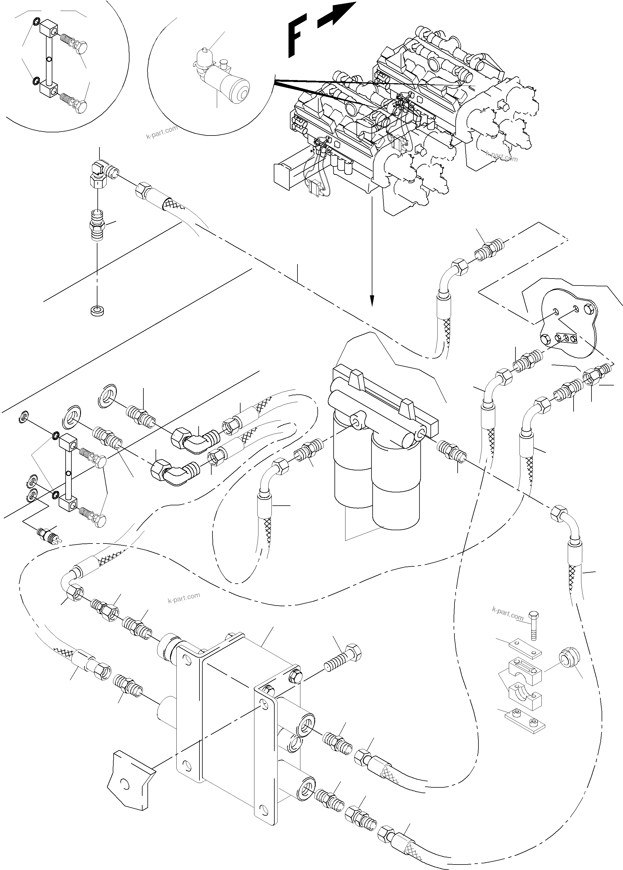 Komatsu parts book diagram for PC5500-6 S/N 15024: LINES FOR FEED PUMP - ENGINE OIL