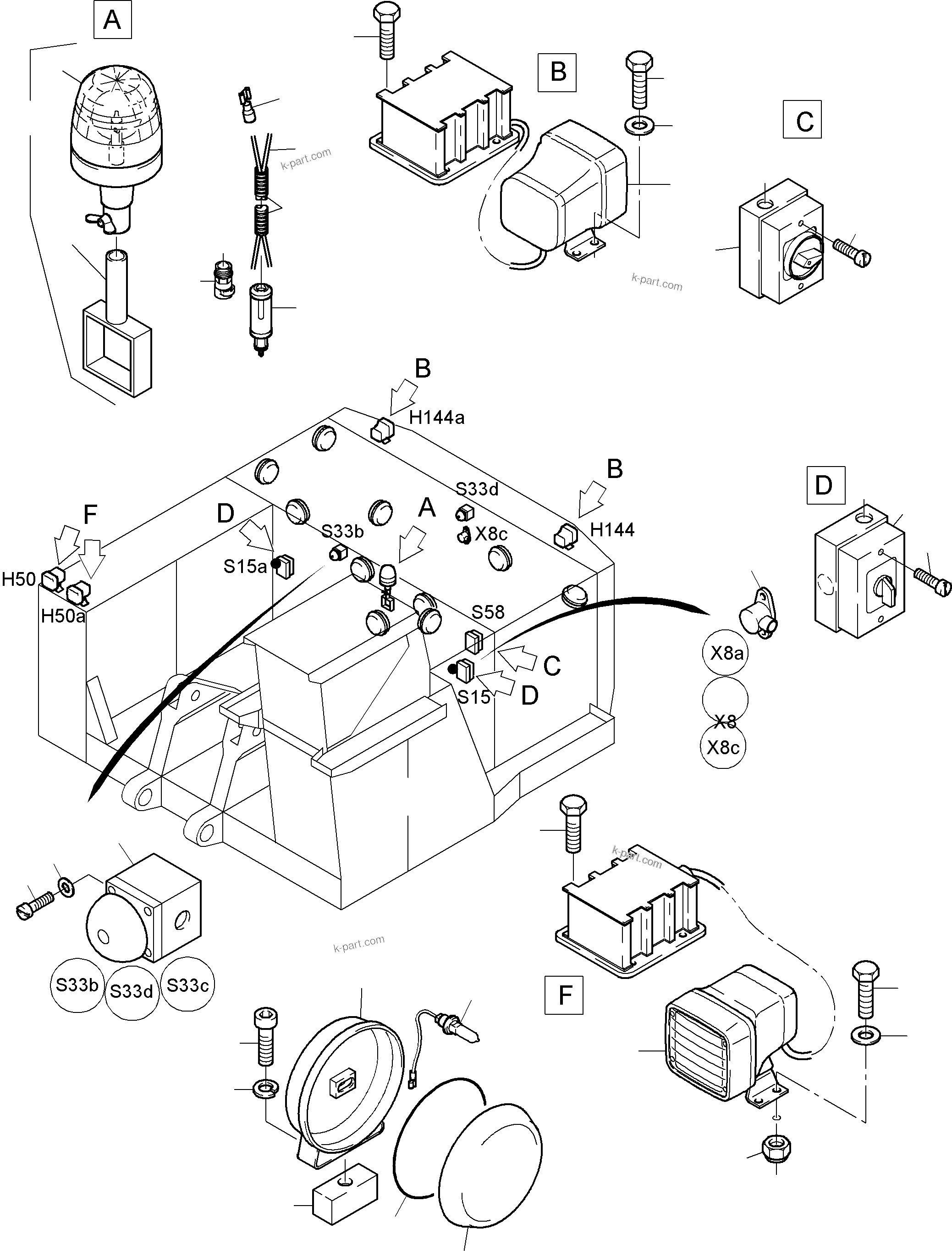 Komatsu parts book diagram for PC5500-6 S/N 15024: LIGHTING EQUIPMENT