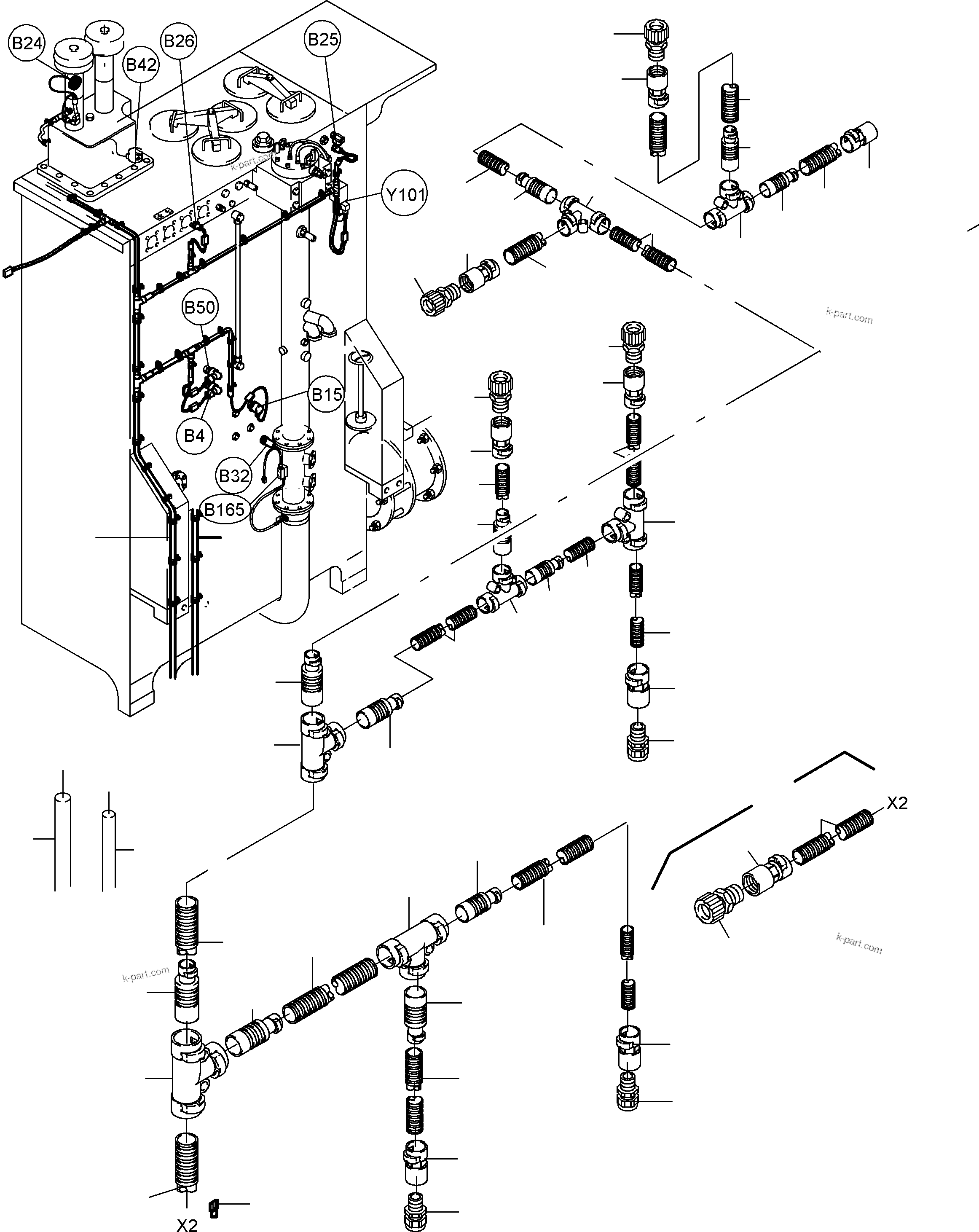 Komatsu parts book diagram for PC5500-6 S/N 15024: CABLES - OIL TANK AND SWITCH