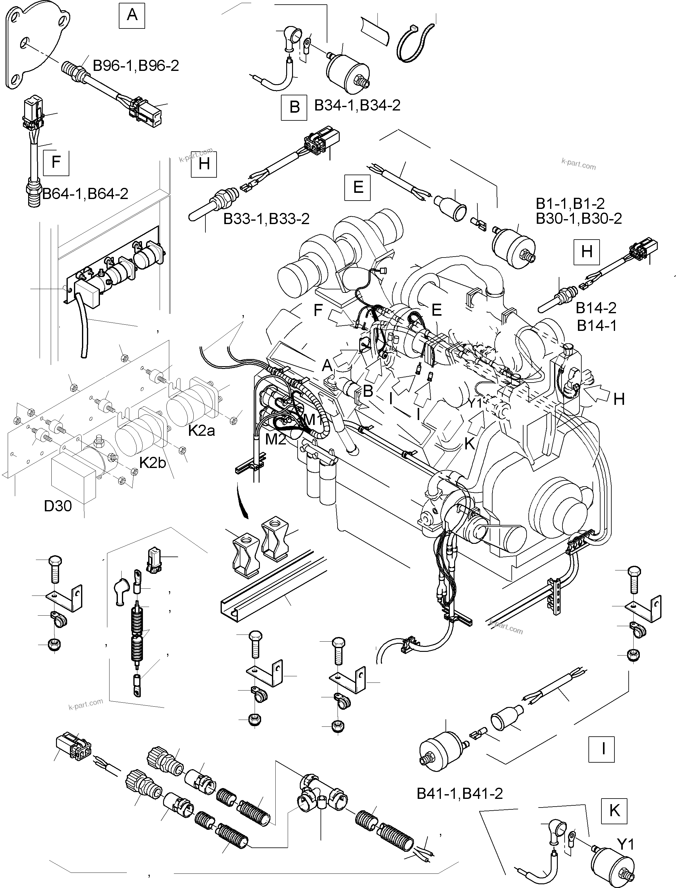 Komatsu parts book diagram for PC5500-6 S/N 15024: CABLES - ENGINE AND TRANSMITTER