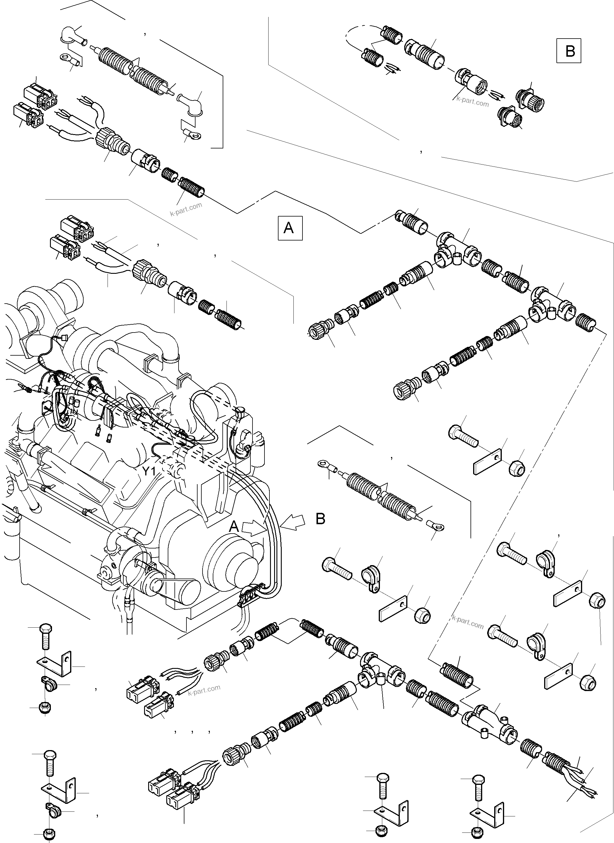 Komatsu parts book diagram for PC5500-6 S/N 15024: CABLES - ENGINE AND TRANSMITTER