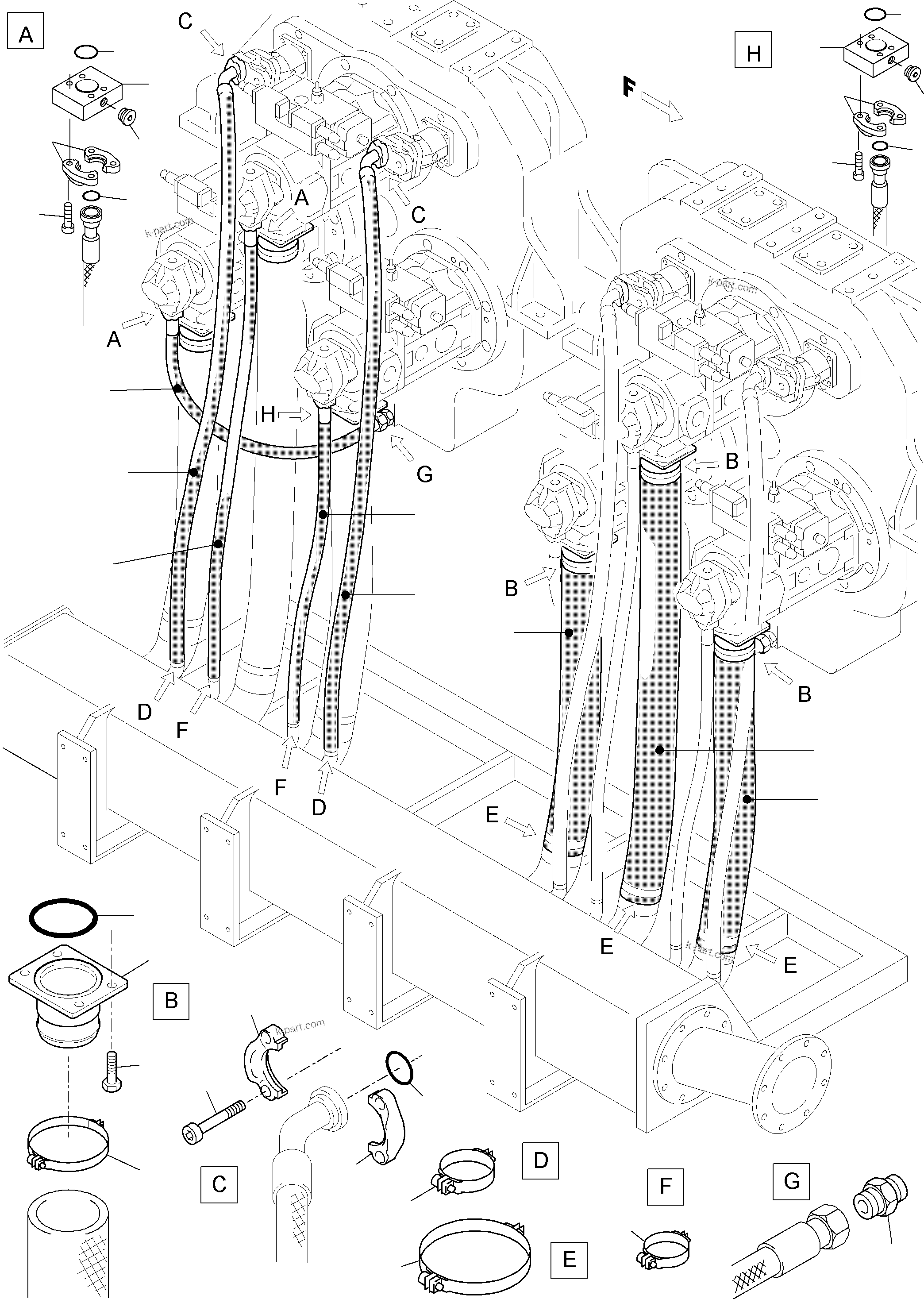 Komatsu parts book diagram for PC5500-6 S/N 15024: SUCTION LINES
