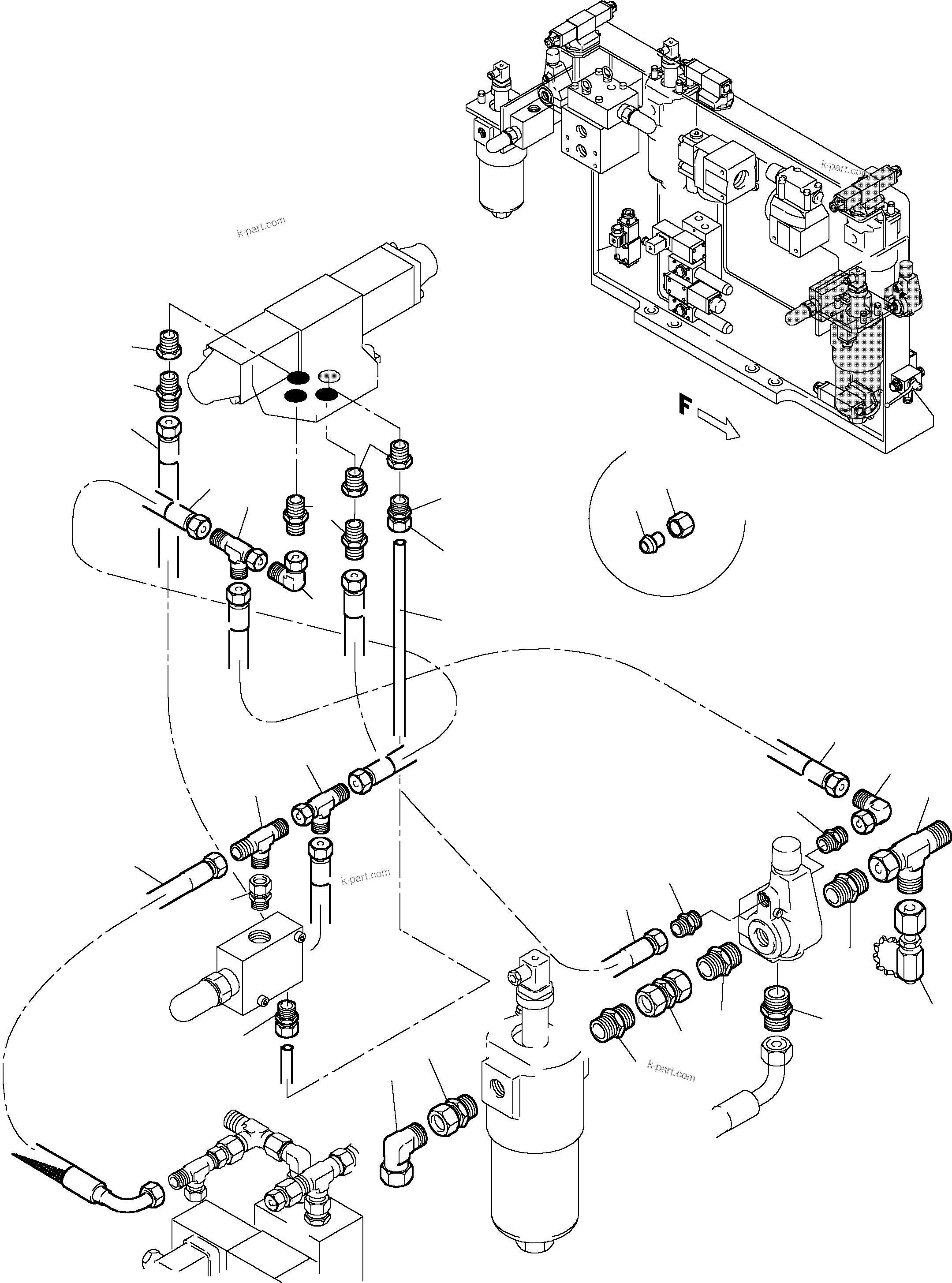 Komatsu parts book diagram for PC5500-6 S/N 15024: PIPES - CONTROL- AND FILTER PLATE