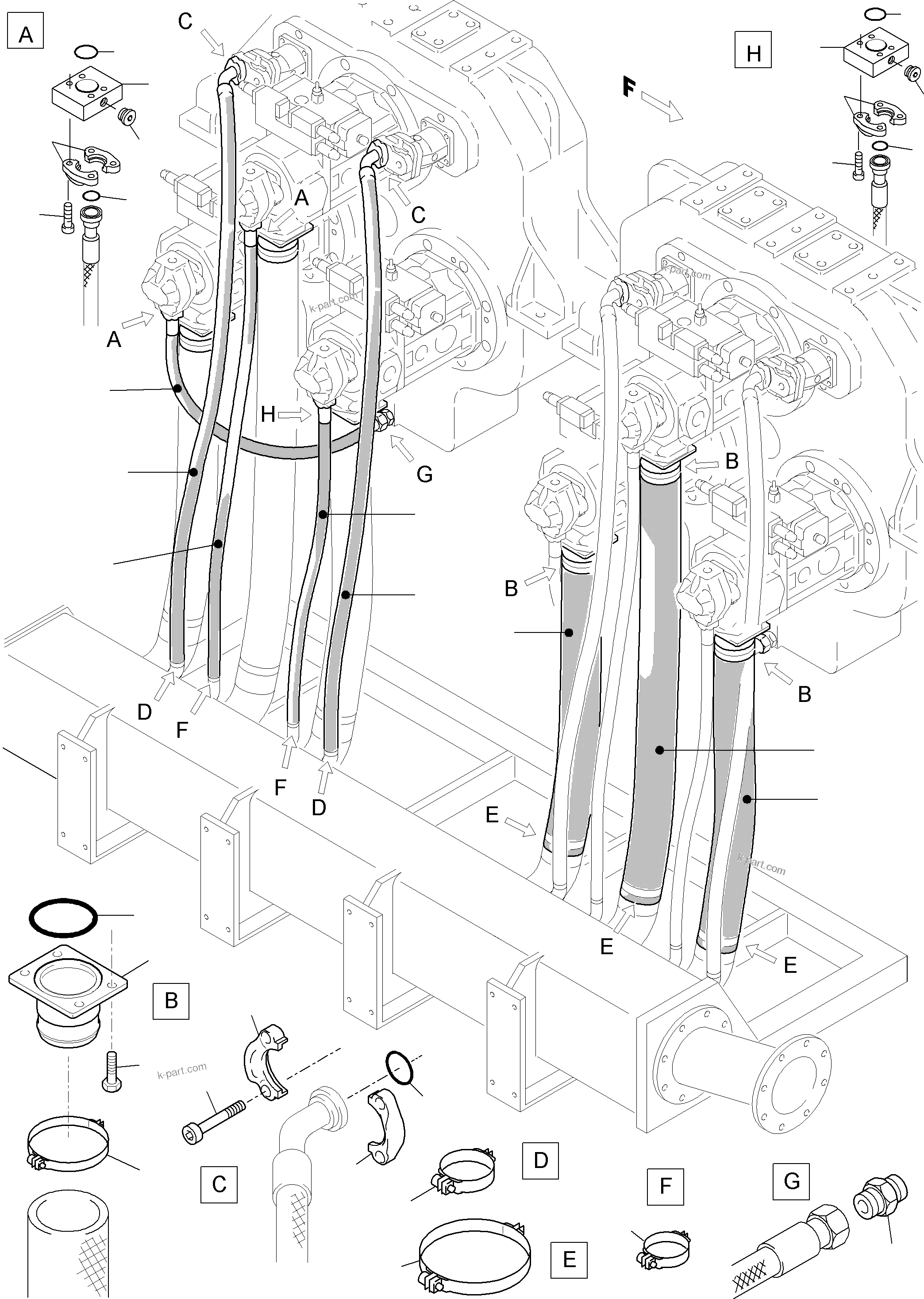 Komatsu parts book diagram for PC5500-6E S/N 15048: SUCTION LINES