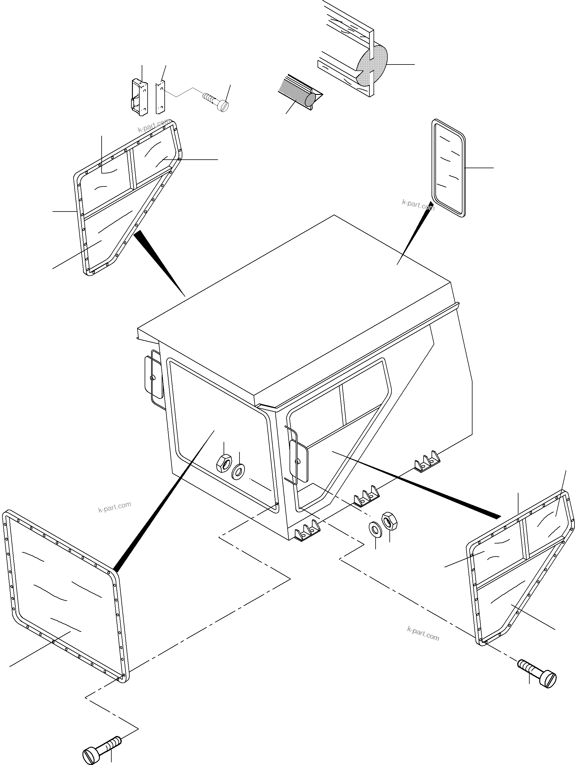 Komatsu parts book diagram for PC5500-6E S/N 15048: OPERATOR'S CAB - GLAZING