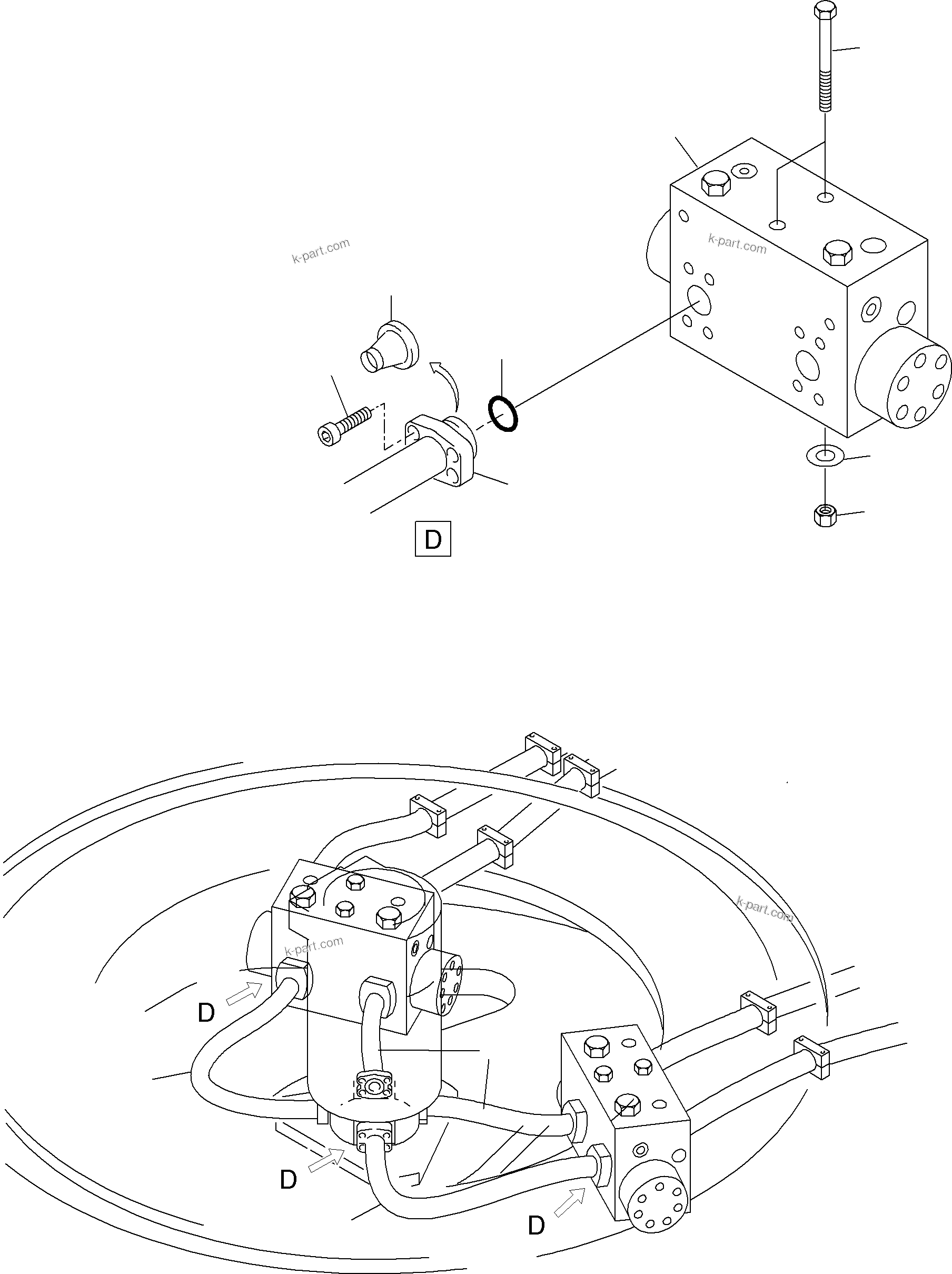 Komatsu parts book diagram for PC5500-6E S/N 15048: PRESSURE LINES, TRAVELMOTORS - ROTARY JOINT