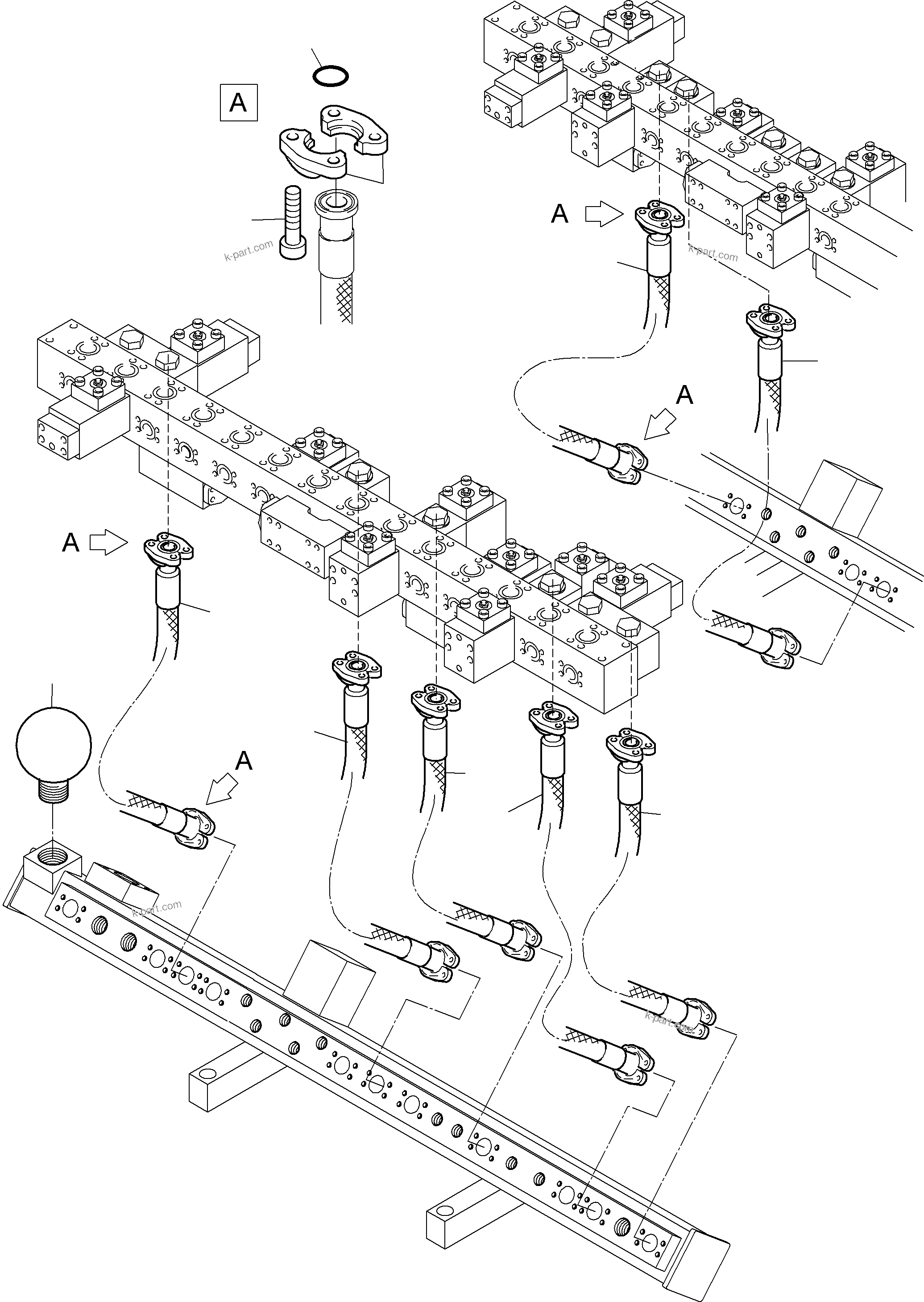 Komatsu parts book diagram for PC5500-6E S/N 15048: RETURN LINES - MANIFOLD, BCE