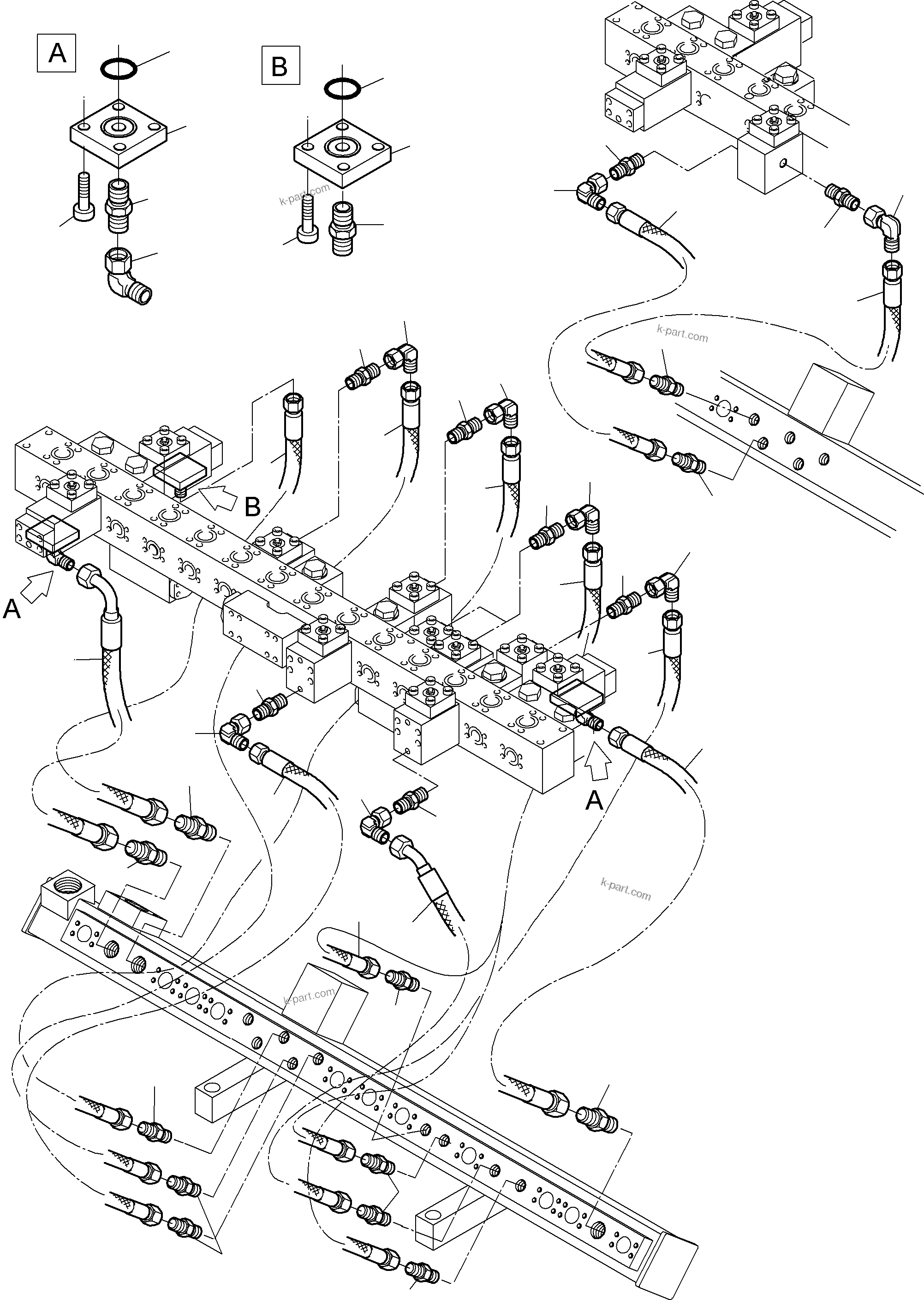Komatsu parts book diagram for PC5500-6E S/N 15048: RETURN LINES - MANIFOLD, BCE