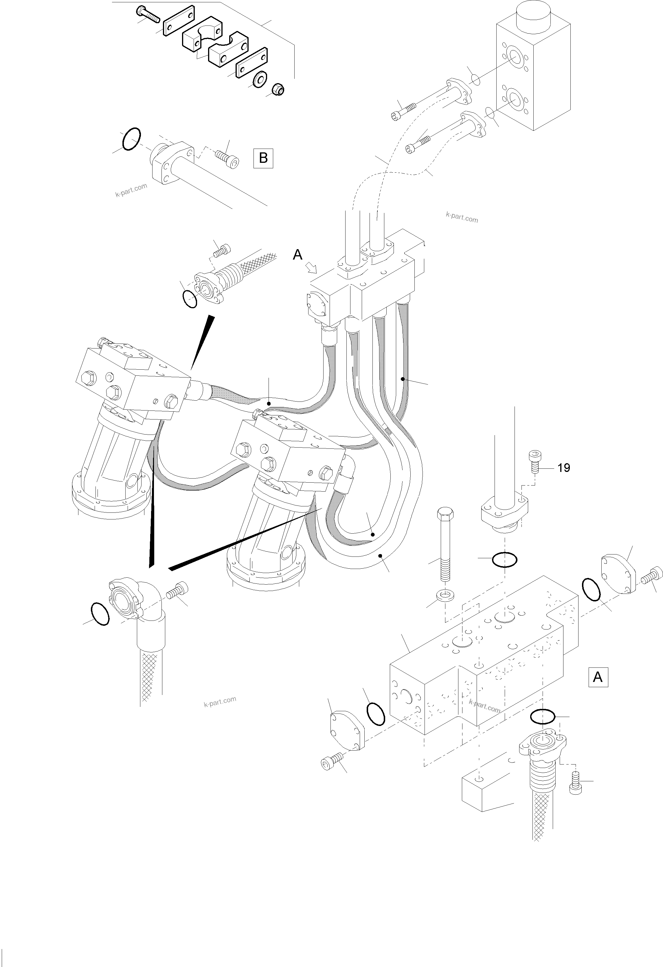 Komatsu parts book diagram for PC5500-6E S/N 15048: PRESSURE LINES - SLEW GEAR