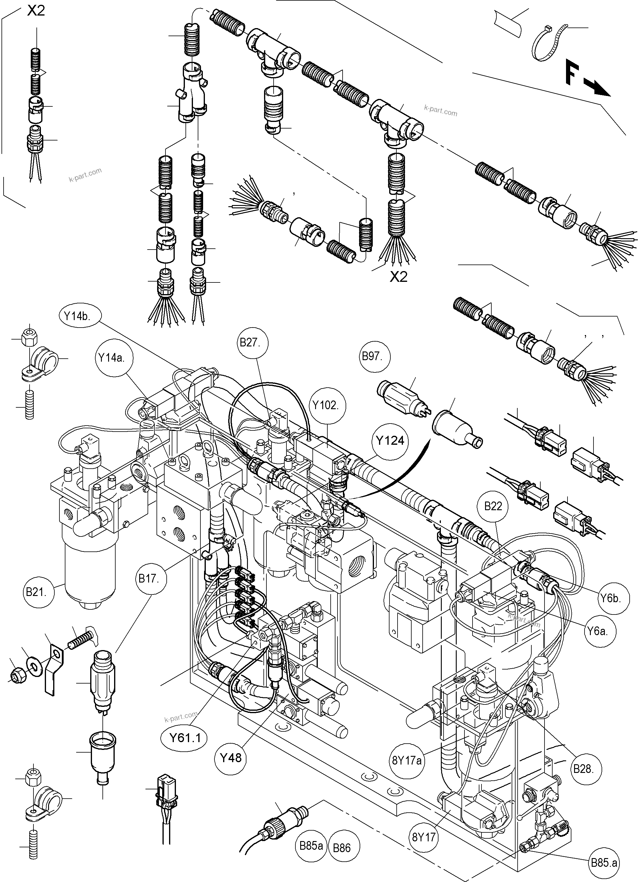 Komatsu parts book diagram for PC5500-6E S/N 15048: CABLES - CONTROL- AND FILTER PLATE, REAR