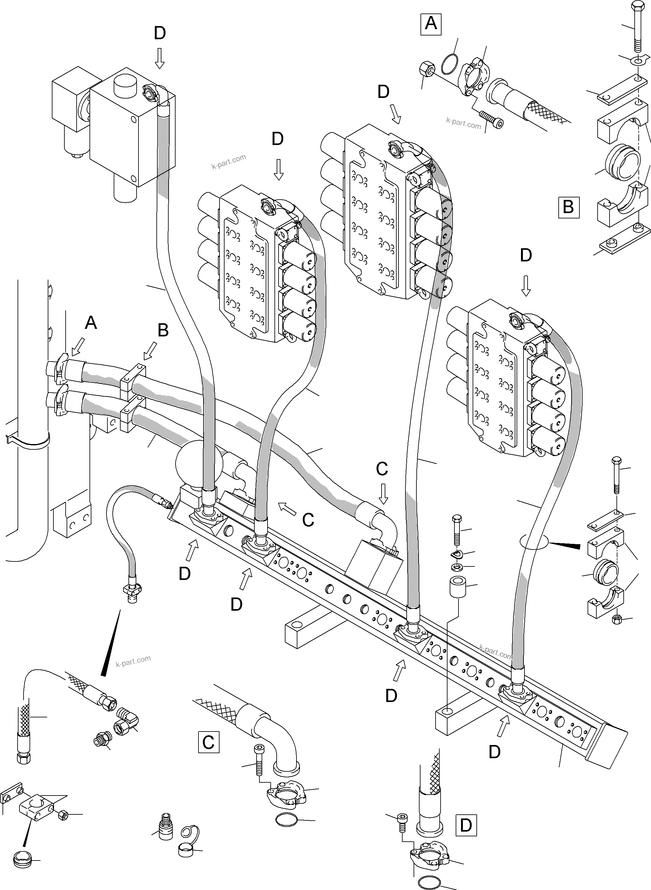 Komatsu parts book diagram for PC5500-6E S/N 15048: RETURN LINES, CONTROLBLOCKS